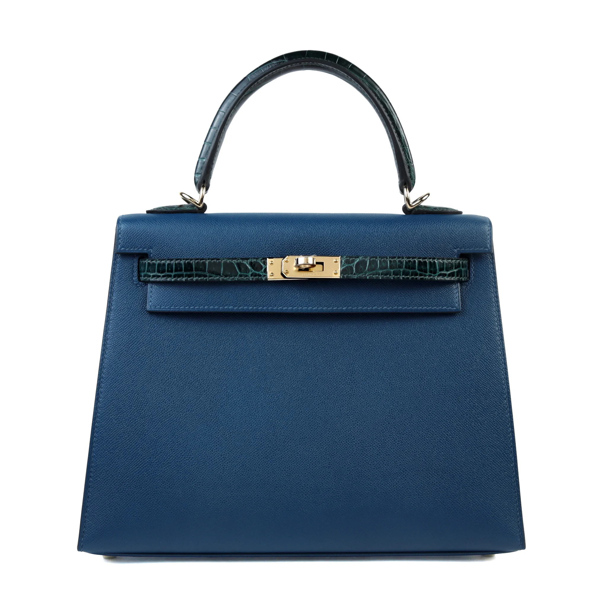 Unused ( Rank NS ) HERMÈS Kelly 25 Sellier Touch Deep Blue (S4) Vert Cypress (6O) Madame Shiny Niloticus Crocodile Permabrass hardware K (2025)