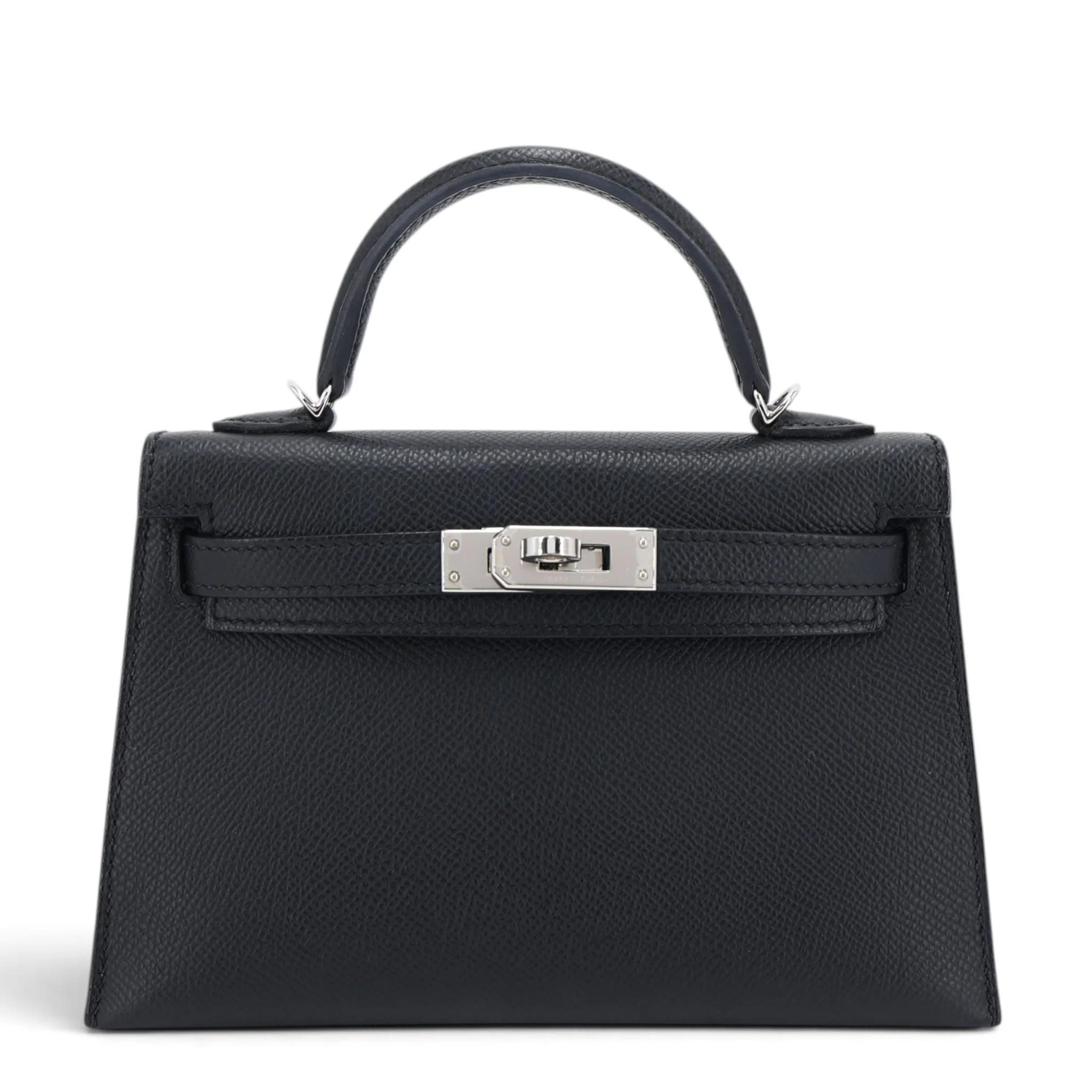 Very Good ( Rank A) HERMÈS Mini Kelly II Noir (89) Epsom Palladium hardware W (2024)