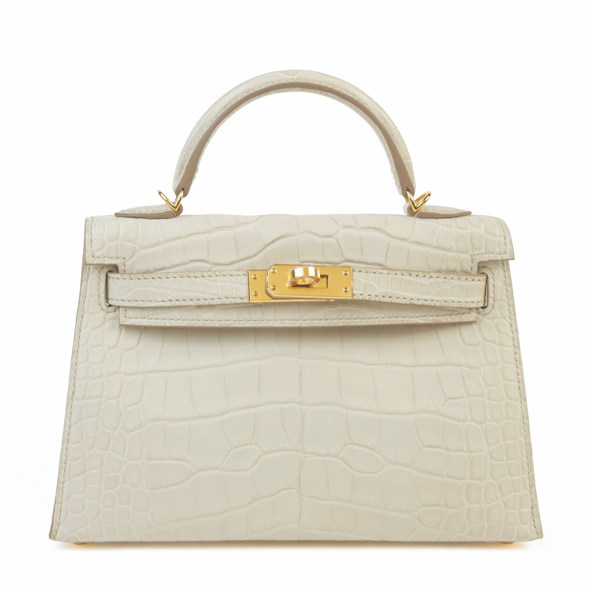 Unused ( Rank NS ) HERMÈS Mini Kelly II Beton (8L) Matte Alligator Gold hardware U (2022)