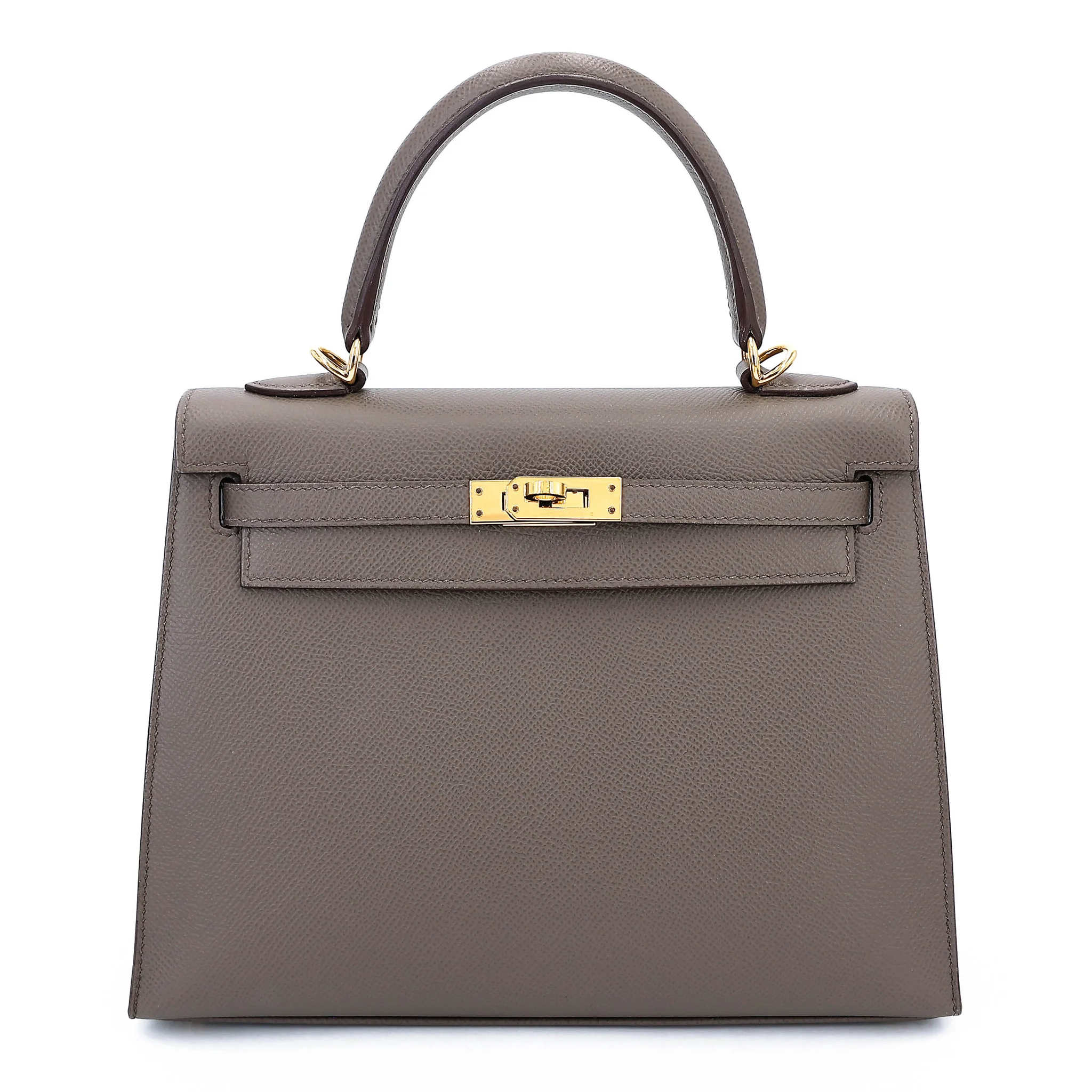 Very Good ( Rank A) HERMÈS Kelly 25 Sellier Etain (8F) Epsom Gold hardware Y (2020)