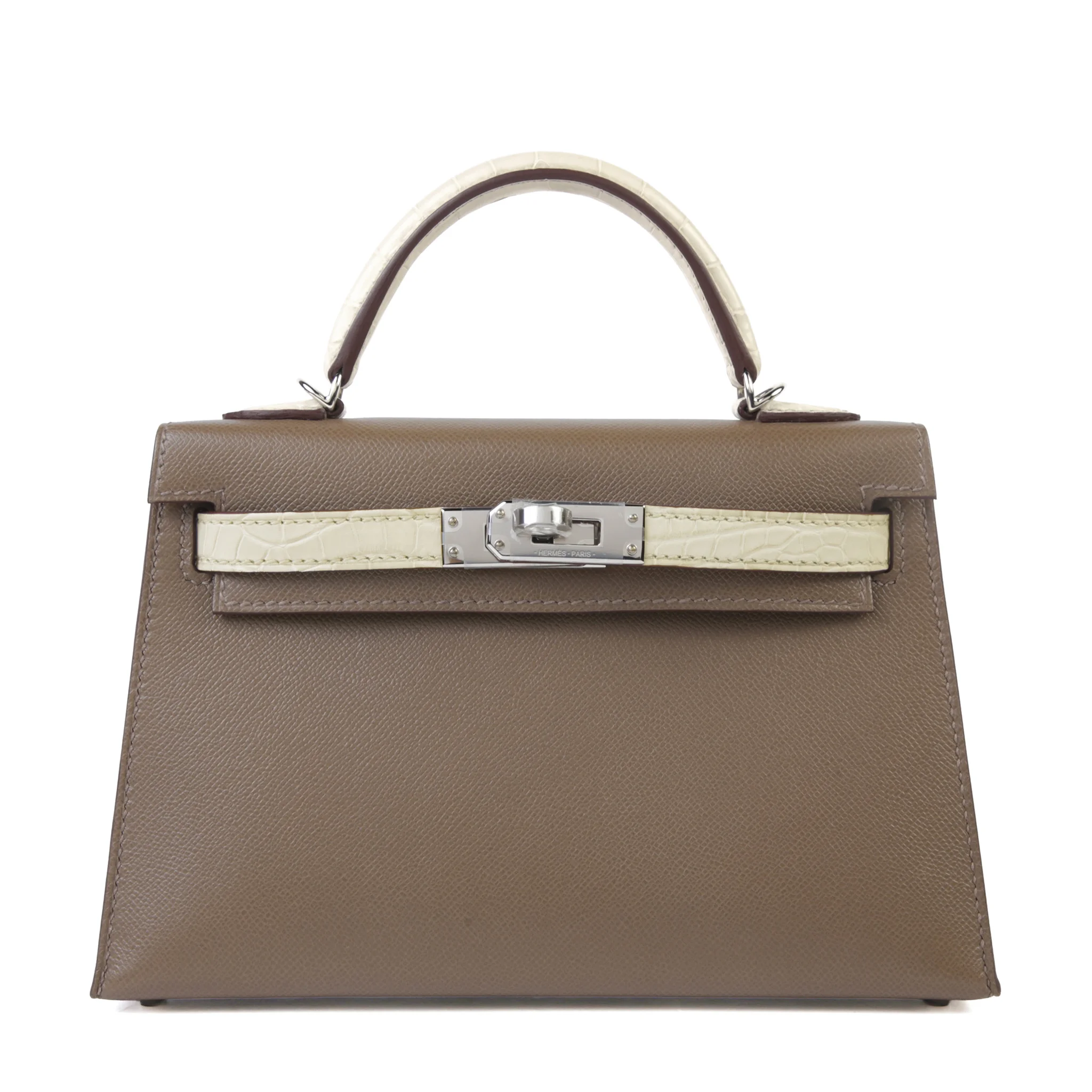 Brand New ( Rank N ) HERMÈS Mini Kelly II Beton (8L) Etoupe (18) Matte Alligator Madame Palladium hardware K (2025)