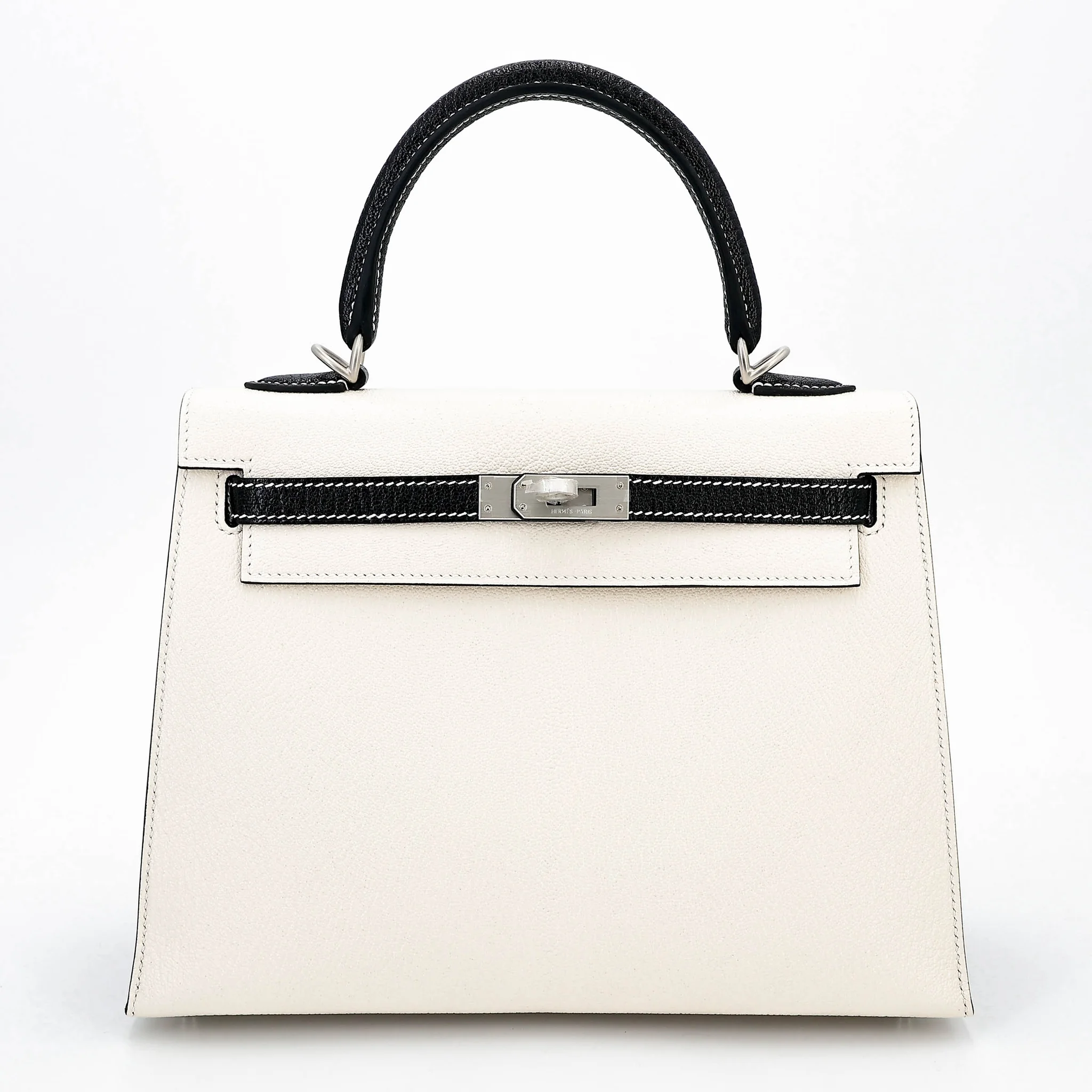 Brand New ( Rank N ) HERMÈS Special Order Kelly 25 Sellier HSS Noir (89) Nata (I2) Chevre Brushed Palladium G (2026)