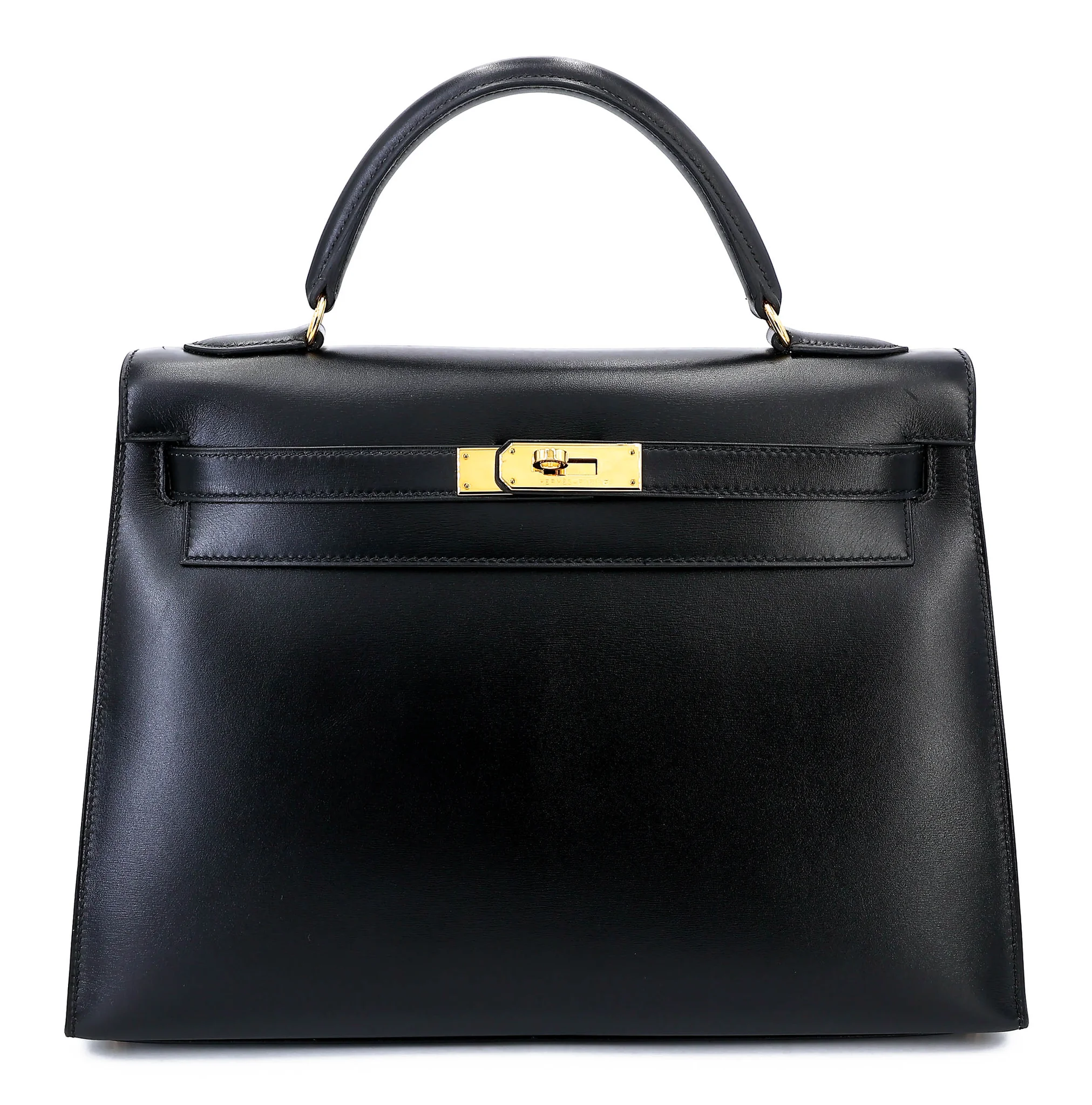 Very Good ( Rank A) HERMÈS Kelly 32 Noir (89) Box-calf Gold hardware Square A (1997)