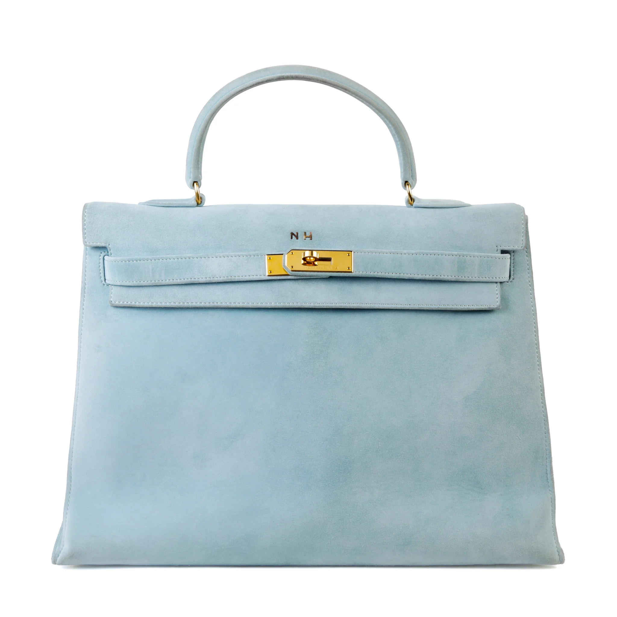 Good ( Rank AB) HERMÈS Kelly 35 Sellier Blue Doblis Suede Gold hardware Circle Y (1995)