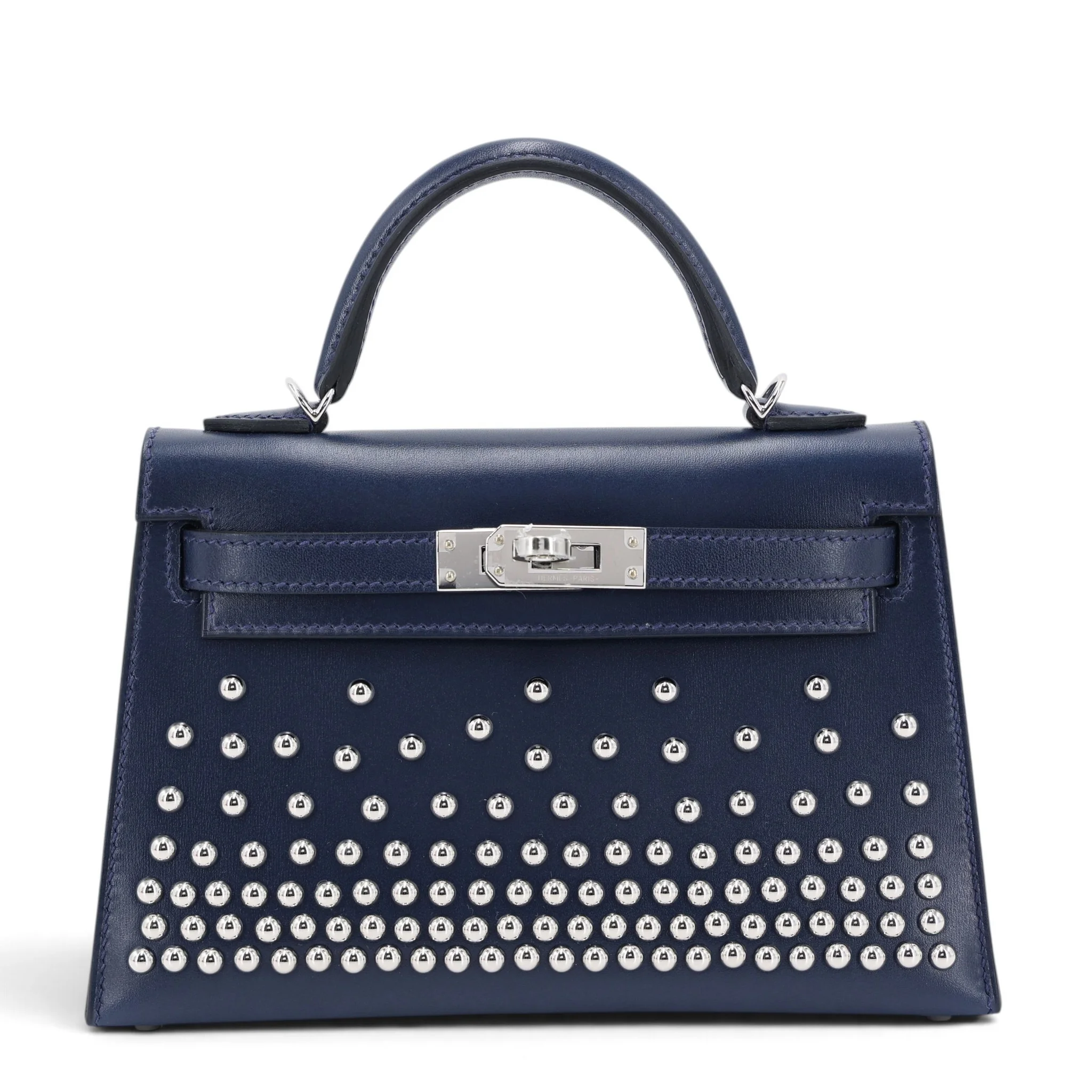 Brand New ( Rank N ) HERMÈS Limited Edition Mini Kelly II Cloute Studded Bleu Abysse (7K) Box-calf Palladium hardware K (2025)