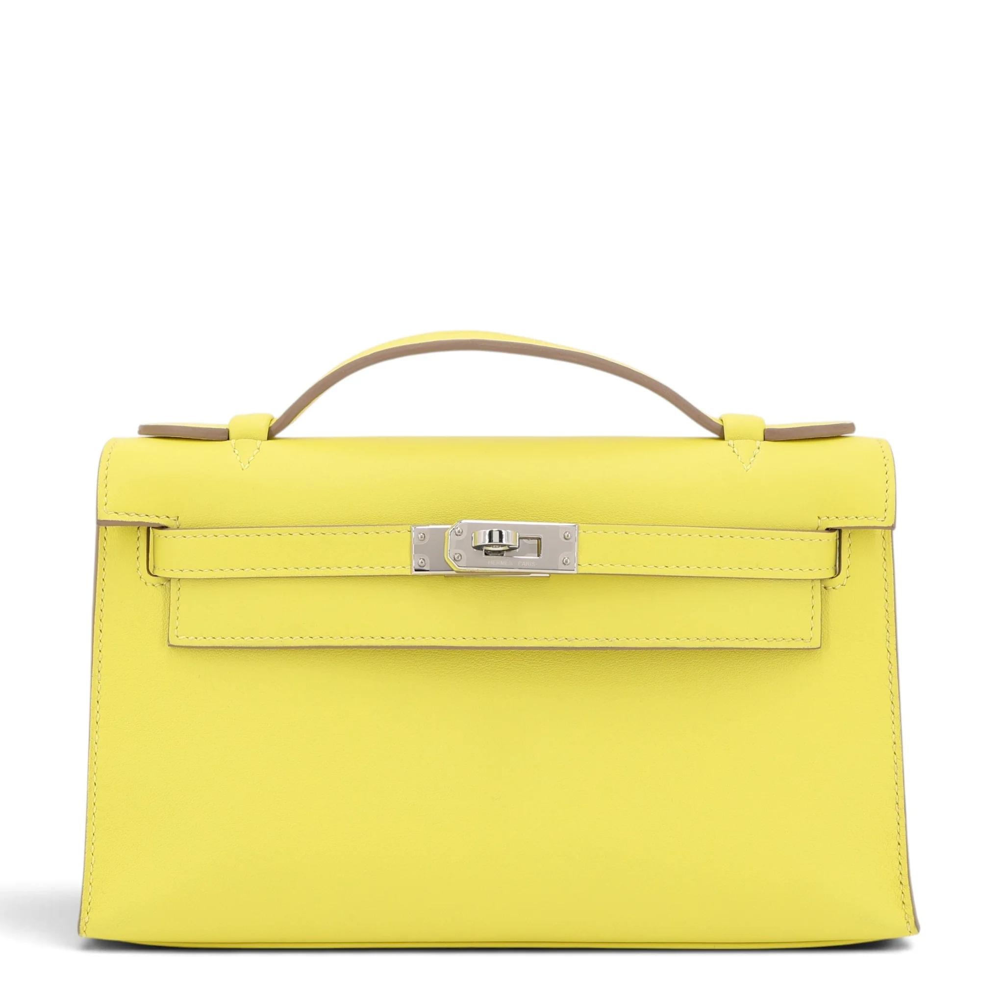 Excellent ( Rank SA ) HERMÈS Kelly Pochette Lime (9R) Swift Palladium hardware U (2022)