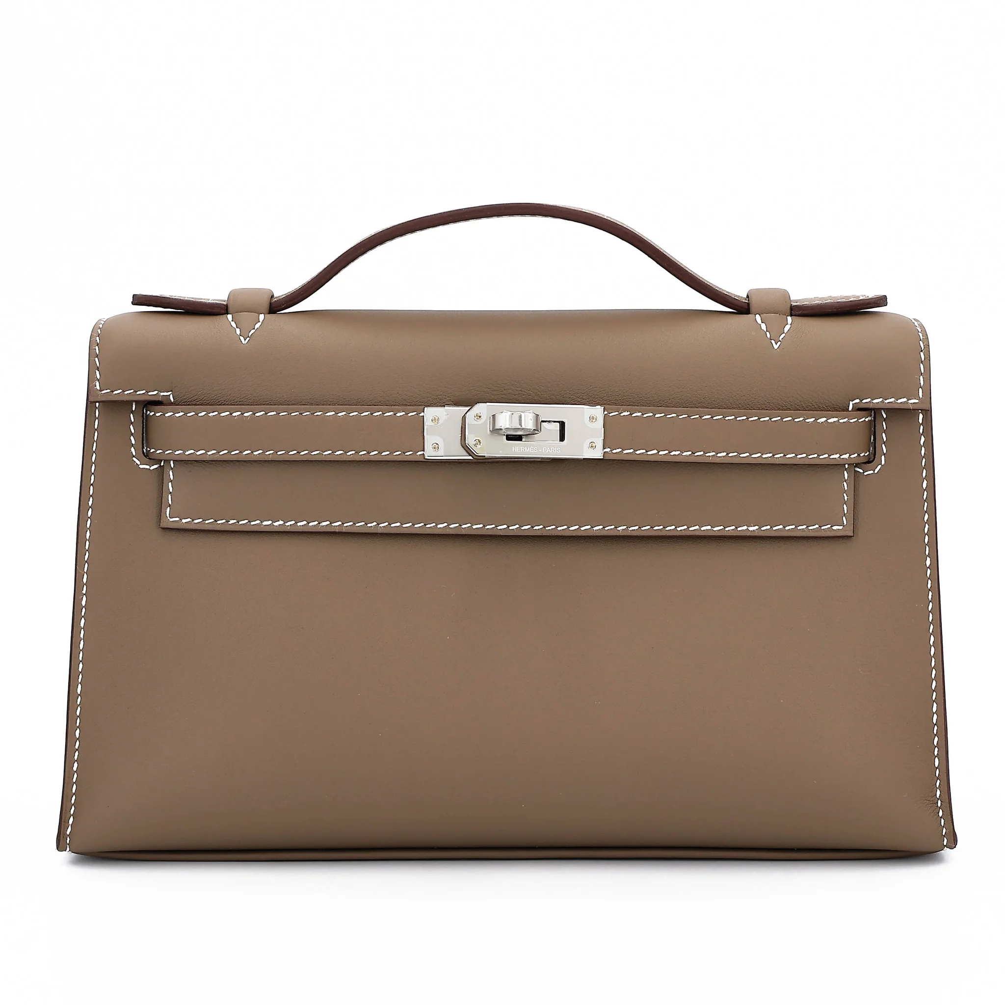 Brand New ( Rank N ) HERMÈS Kelly Pochette Etoupe (18) Swift Palladium hardware G (2026)