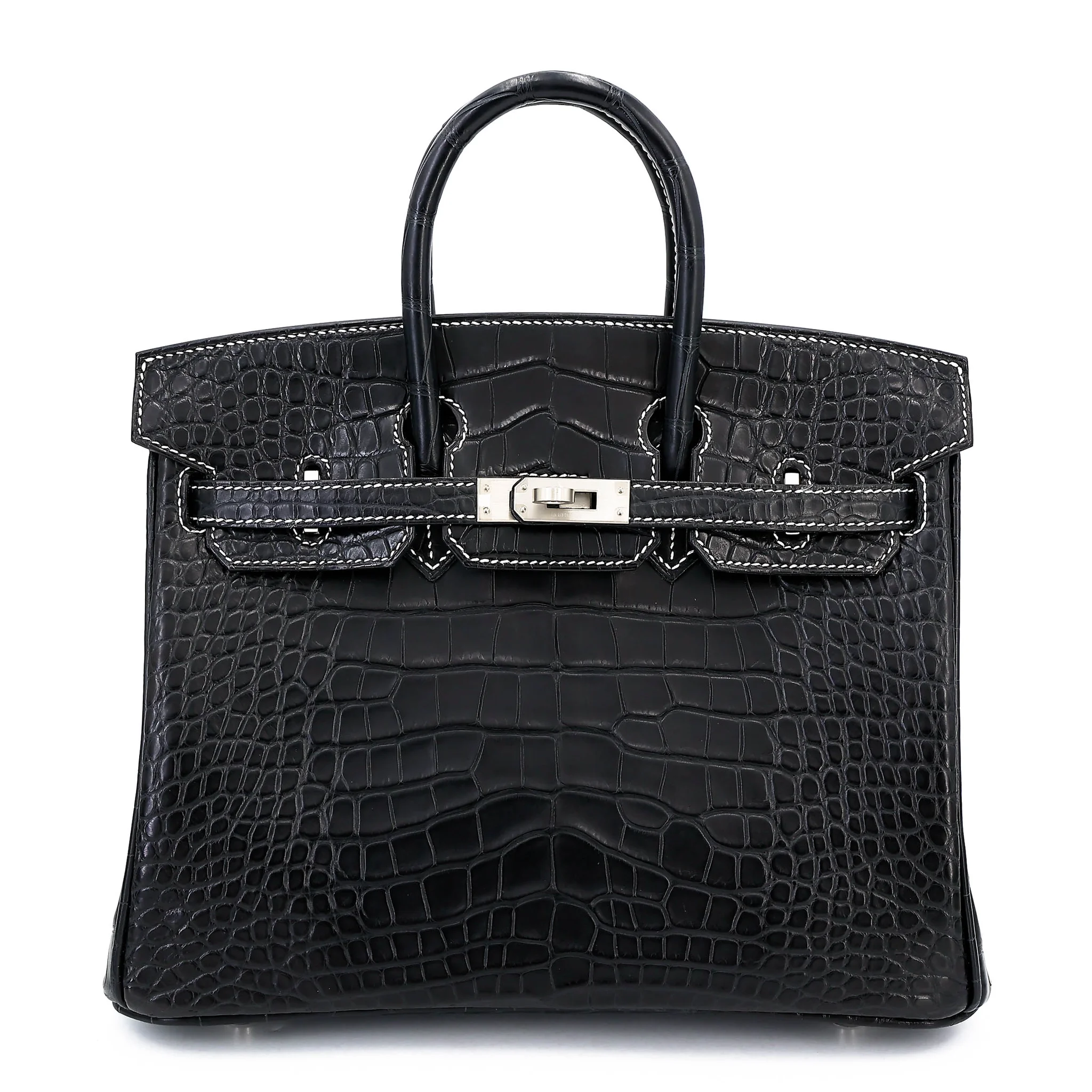 Unused ( Rank NS ) HERMÈS Birkin 25 Noir (89) Gris Perle (80) Matte Alligator Brushed Palladium B (2023)