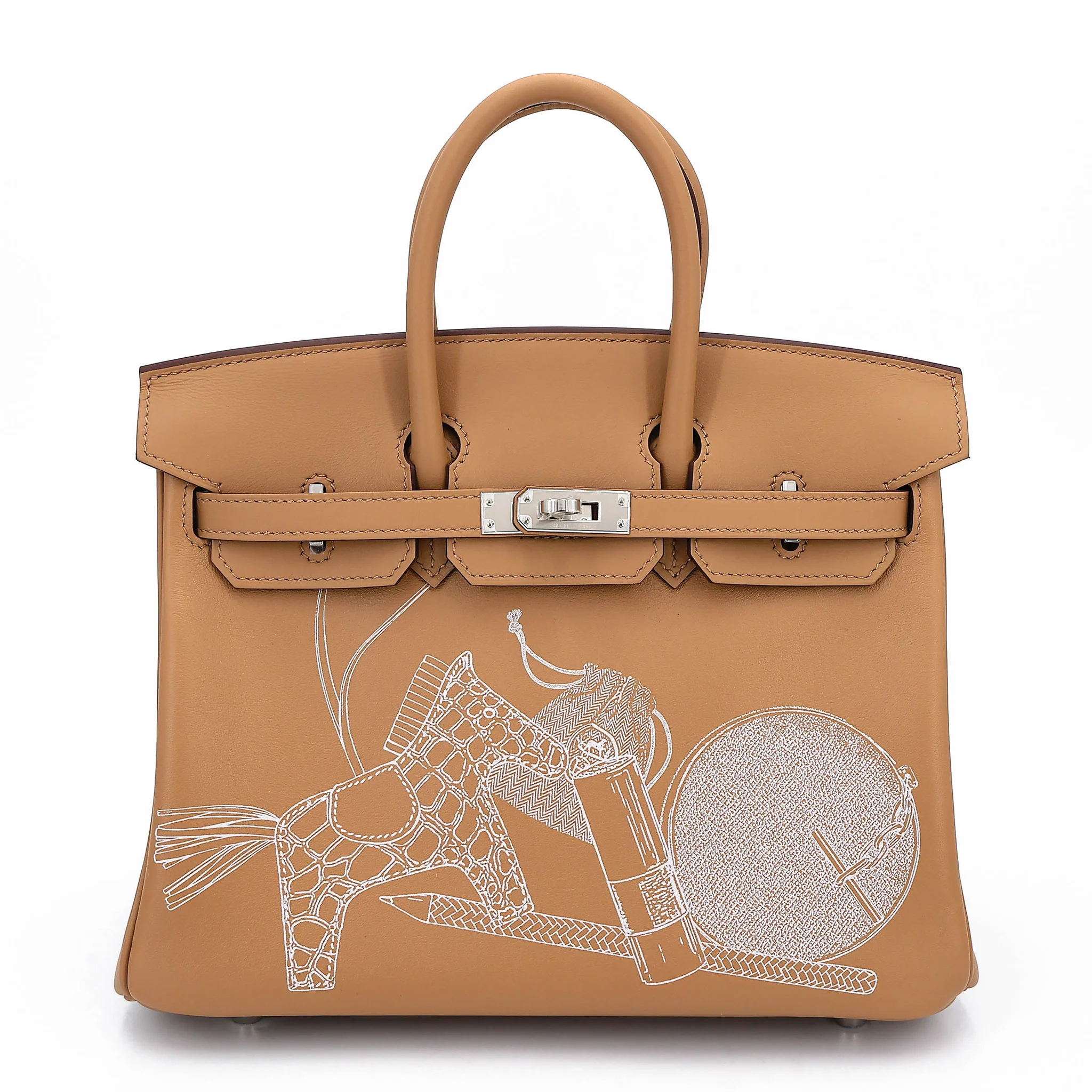 Unused ( Rank NS ) HERMÈS Limited Edition Birkin 25 In & Out Biscuit (4B) Swift Palladium hardware B (2023)