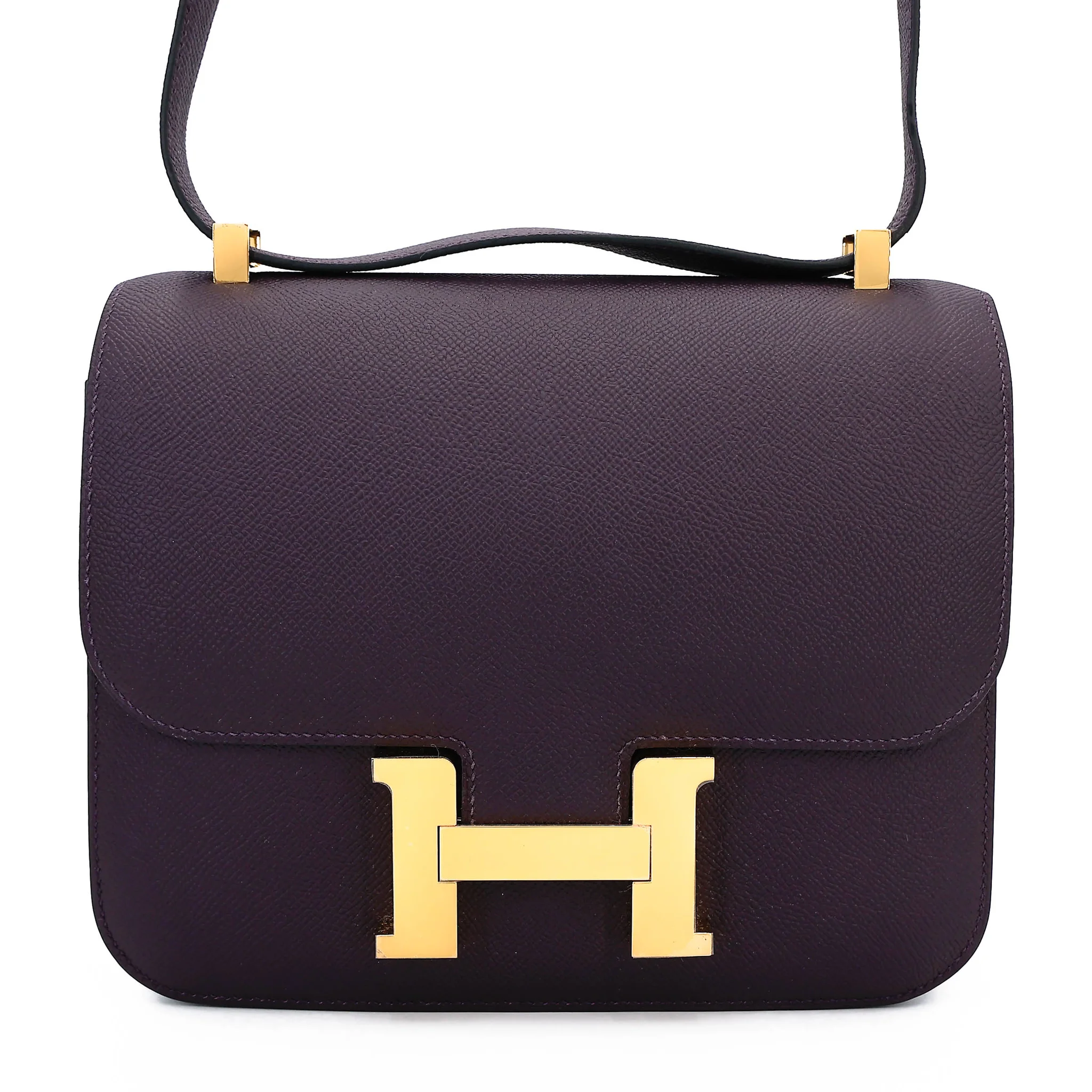 Unused ( Rank NS ) HERMÈS Constance 24 Raisin (59) Epsom Gold hardware D (2019)