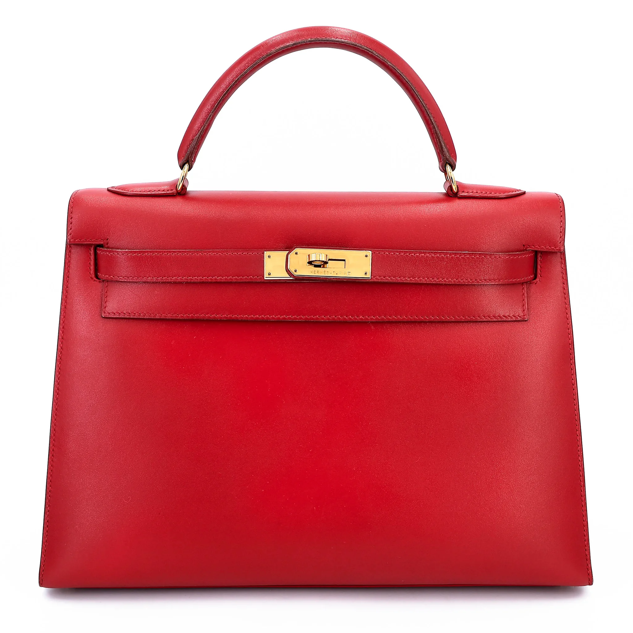 Good ( Rank AB) HERMÈS Kelly 32 Sellier Rouge Vif (53) Box-calf Gold hardware Circle X (1994)