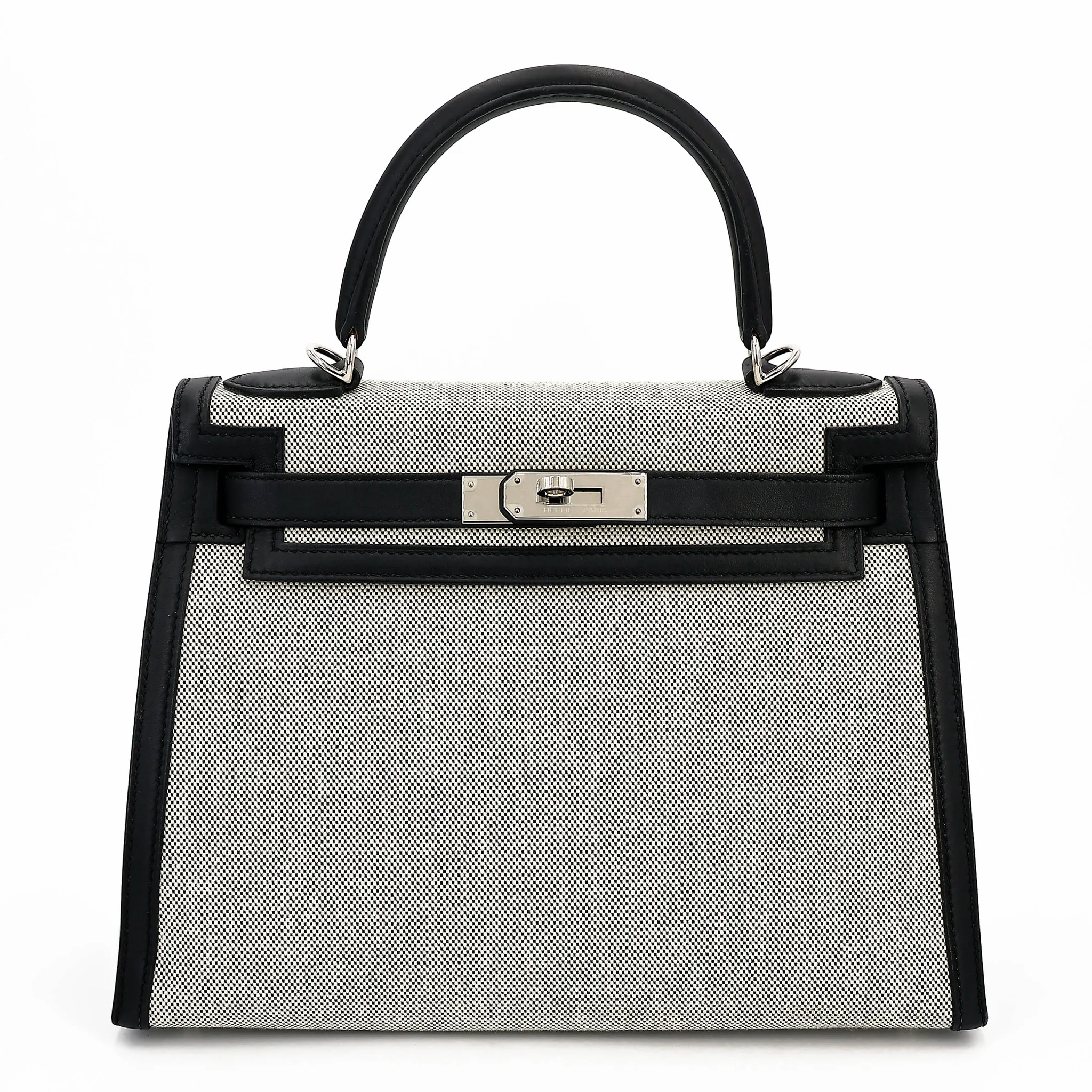 Very Good ( Rank A) HERMÈS Kelly 28 Sellier Noir (89) Toile H canvas Swift Palladium hardware Z (2021)