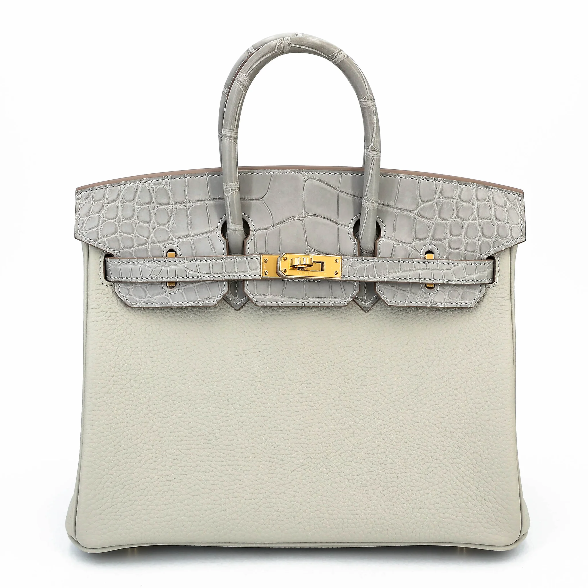 Unused ( Rank NS ) HERMÈS Birkin 25 Touch Gris Perle (80) Togo Matte Alligator Gold hardware U (2022)
