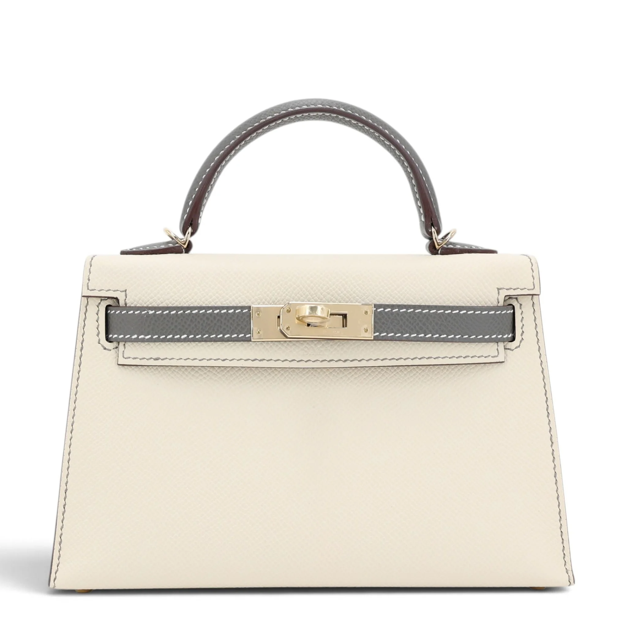 Brand New ( Rank N ) HERMÈS Special Order Mini Kelly II HSS Craie (10) Gris Meyer (0L) Epsom Permabrass hardware K (2025)