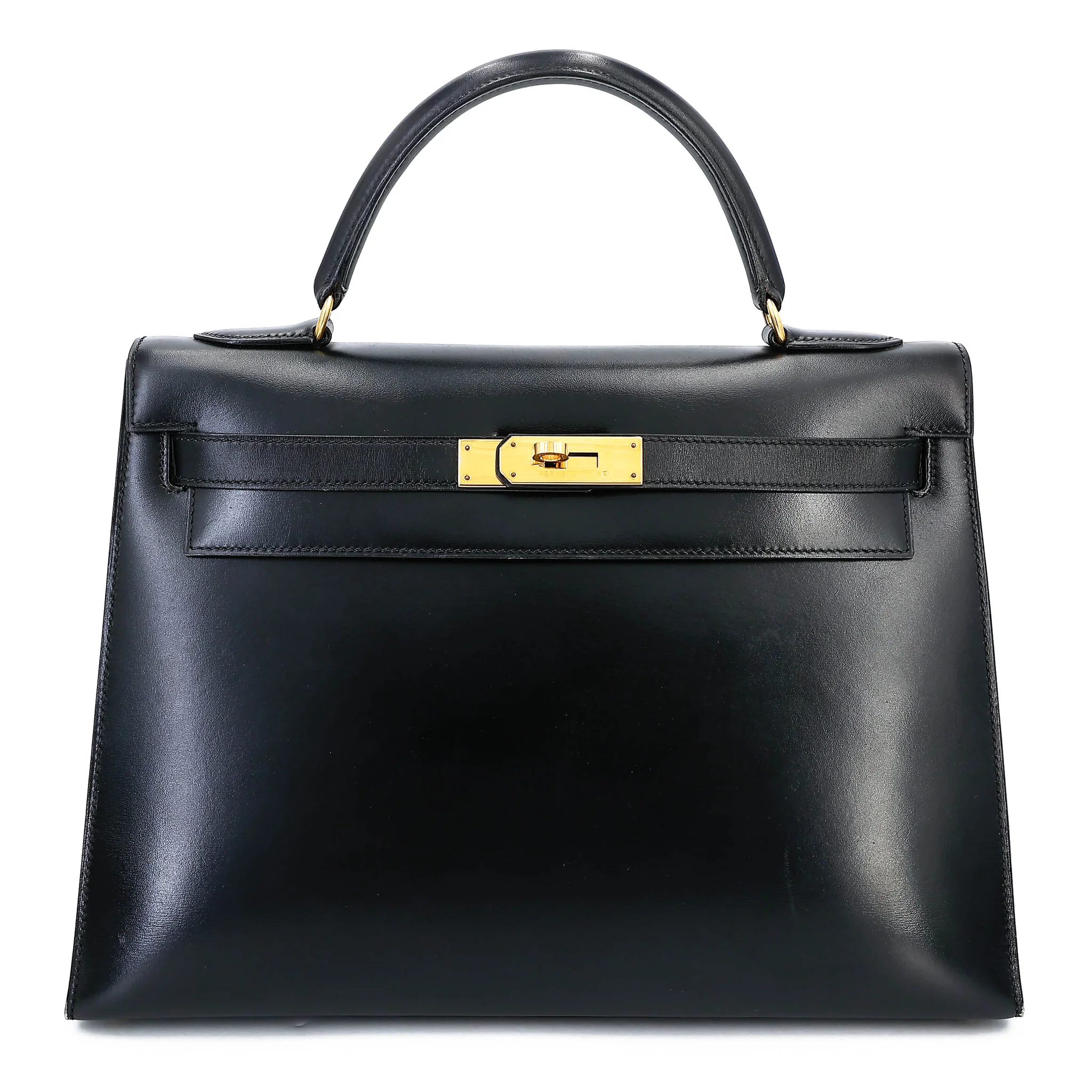 Very Good ( Rank A) HERMÈS Kelly 32 Sellier Noir (89) Box-calf Gold hardware Circle X (1994)