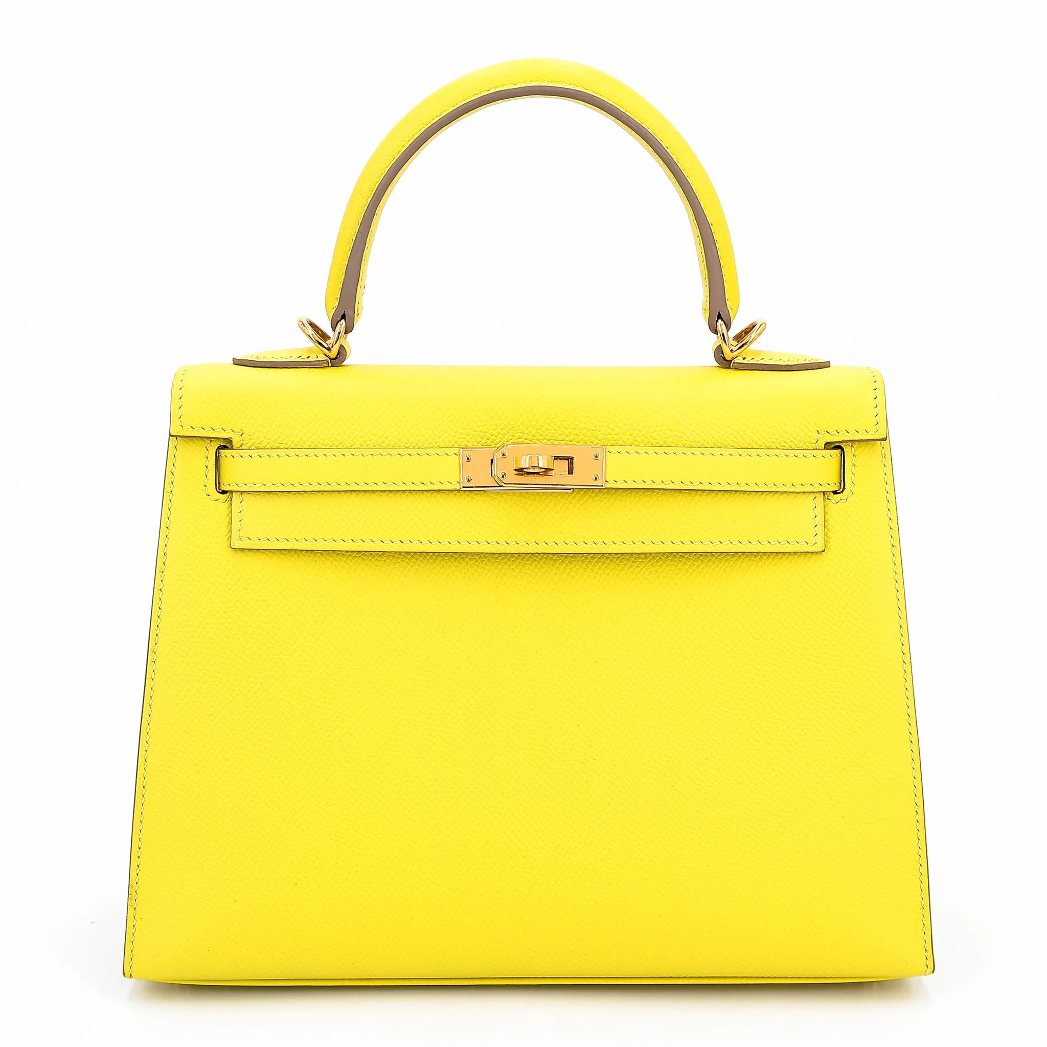 Excellent ( Rank SA ) HERMÈS Kelly 25 Sellier Lime (9R) Epsom Gold hardware C (2018)