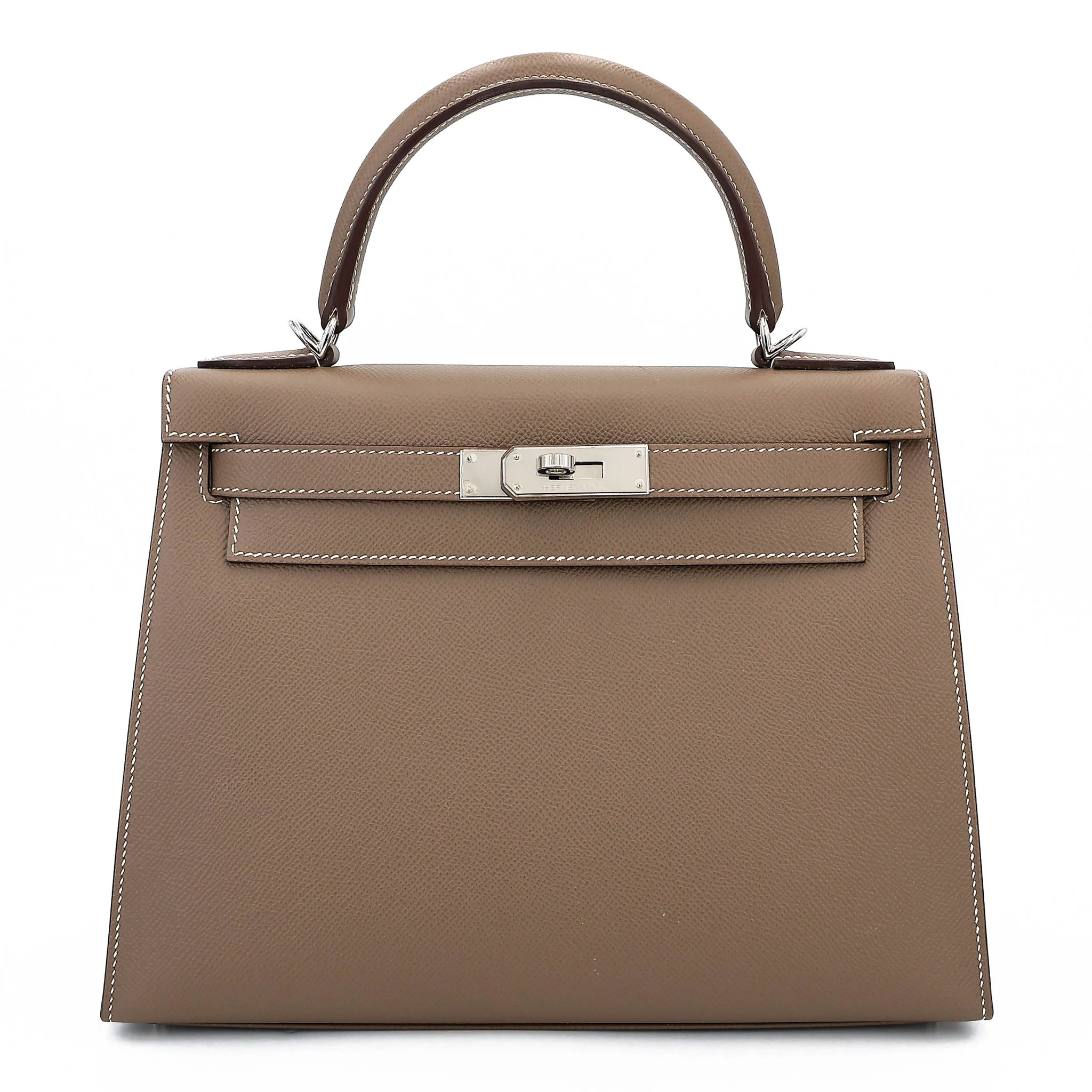 Very Good ( Rank A) HERMÈS Kelly 28 Sellier Etoupe (18) Epsom Palladium hardware Y (2020)