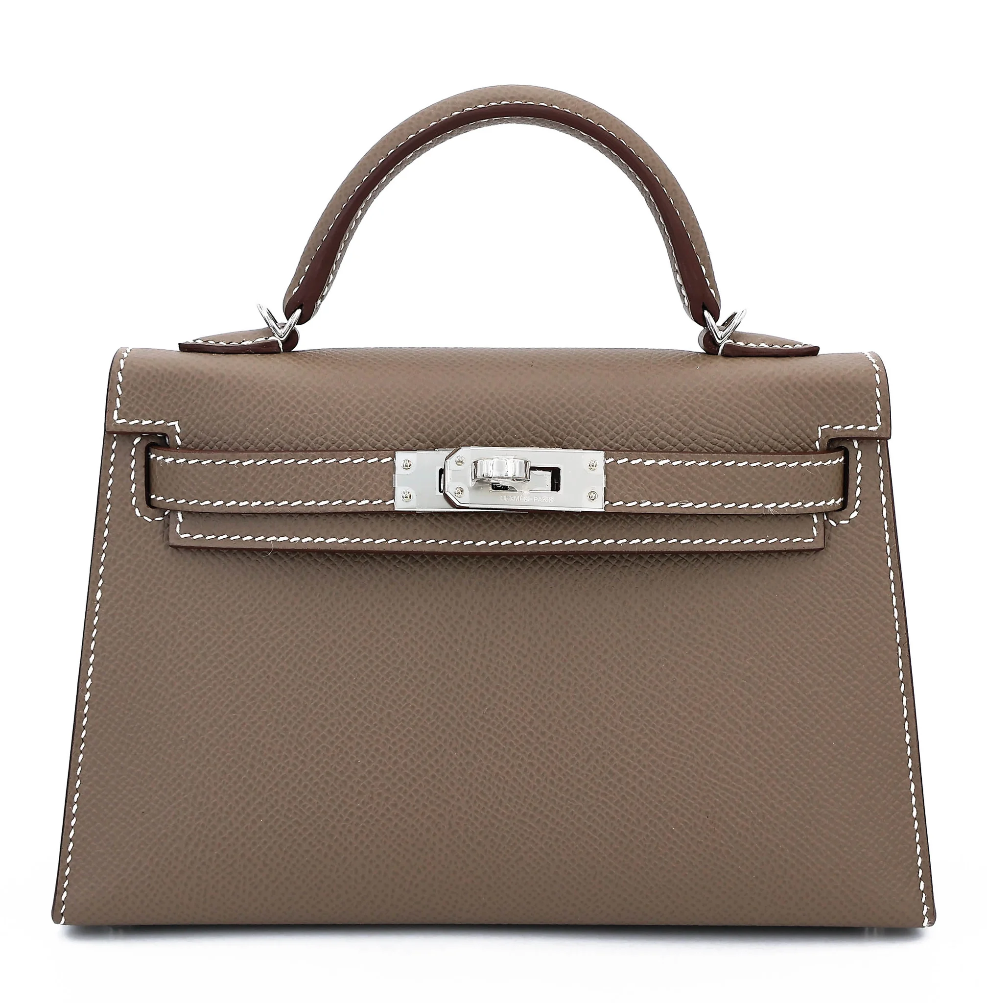 Brand New ( Rank N ) HERMÈS Mini Kelly II Etoupe (18) Epsom Palladium hardware G (2026)