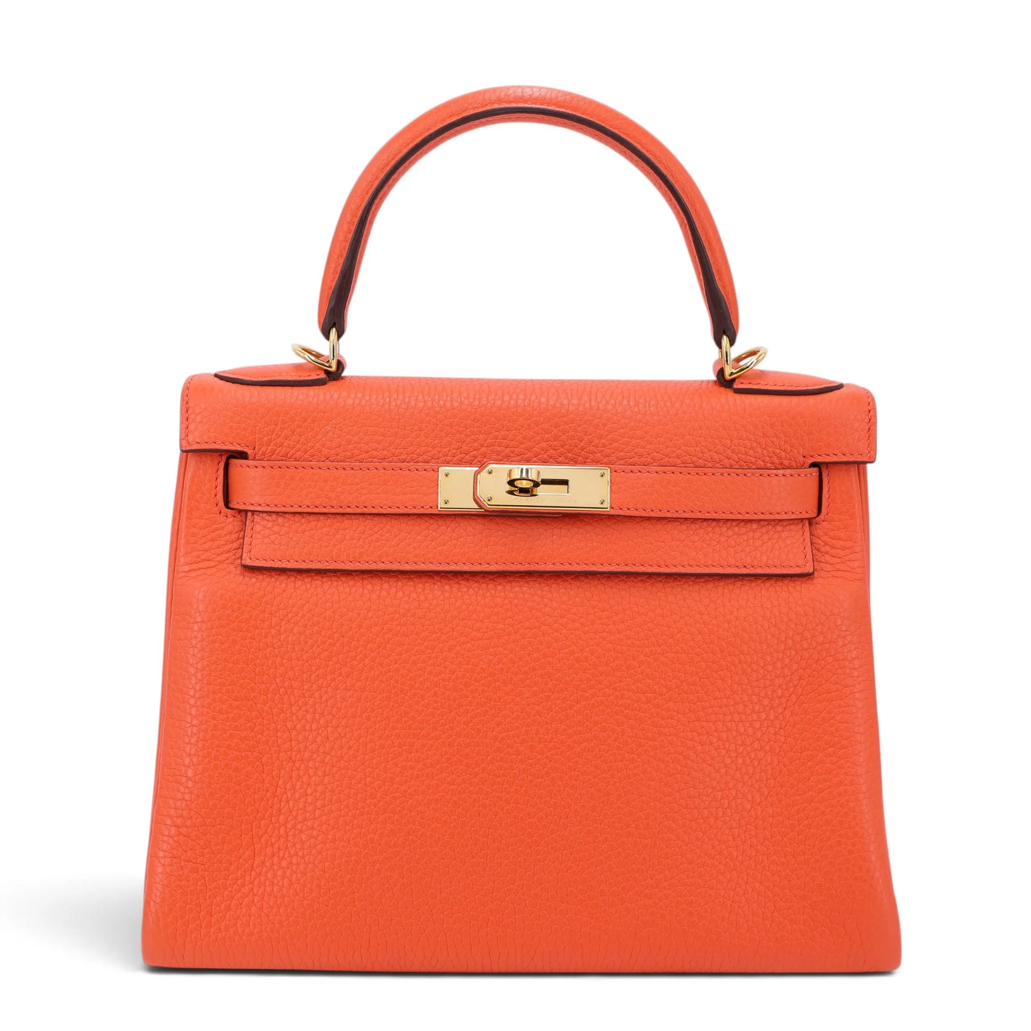 Very Good ( Rank A) HERMÈS Kelly 28 Orange Poppy (8V) Clemence Gold hardware T (2015)