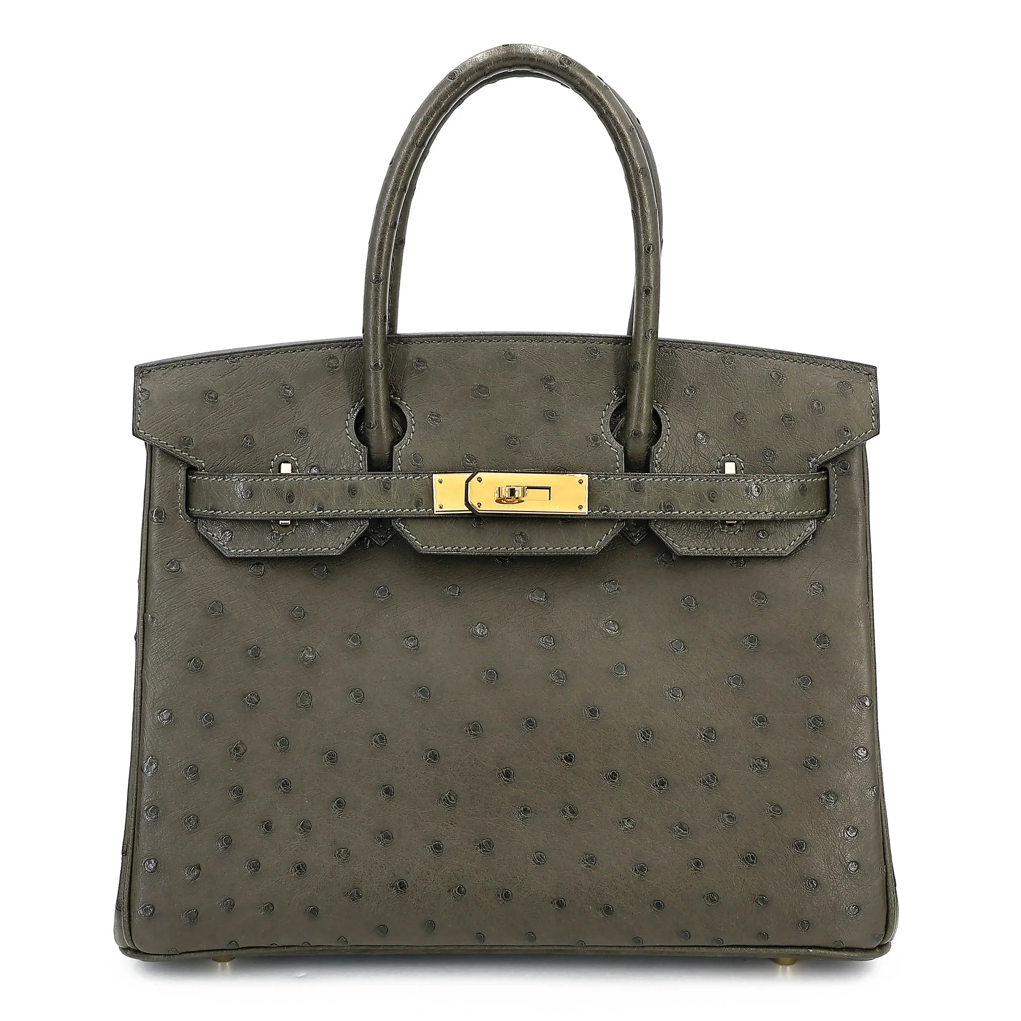 Very Good ( Rank A) HERMÈS Birkin 30 Vert Veronese (6H) Ostrich Gold hardware T (2015)