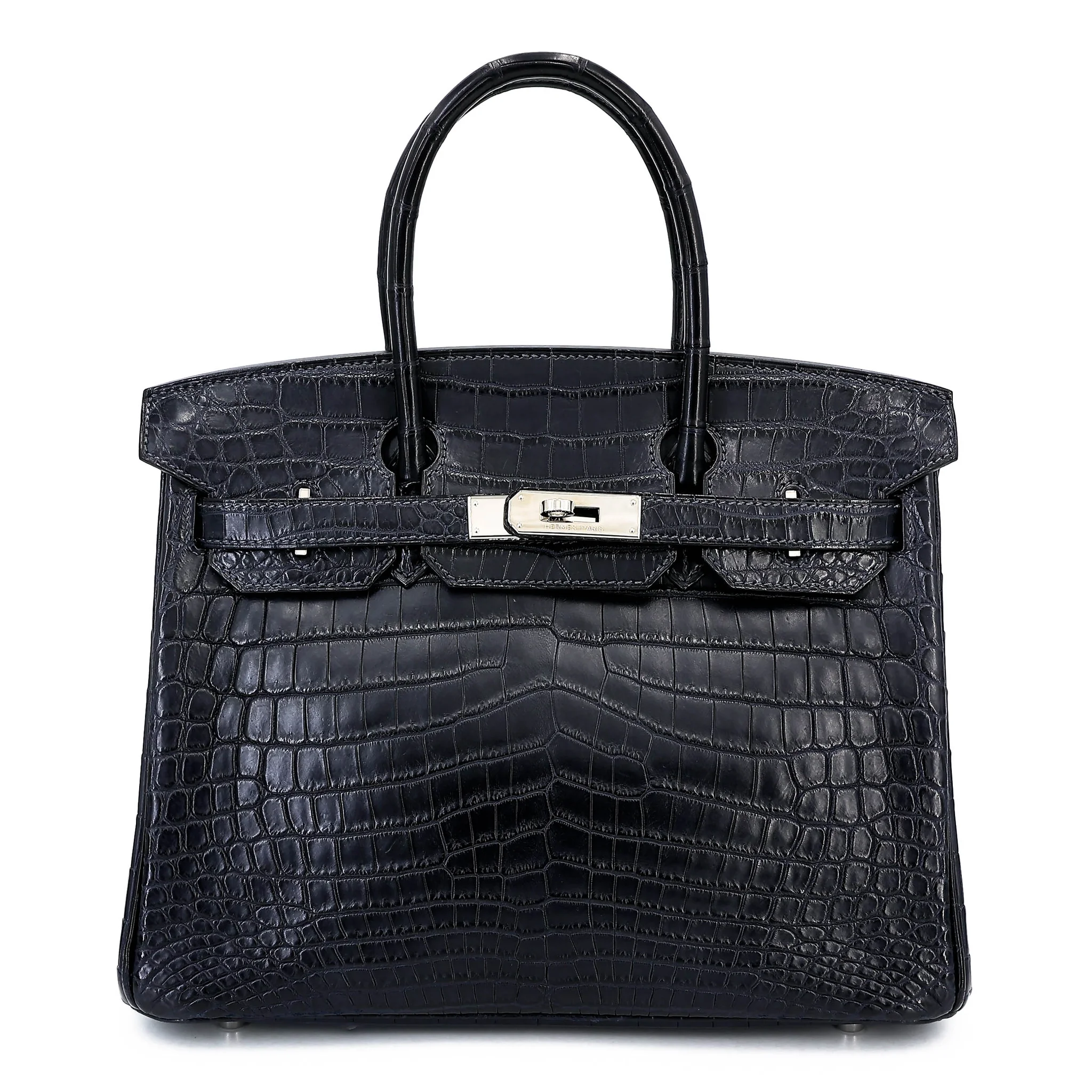 Very Good ( Rank A) HERMÈS Birkin 30 Bleu Indigo (76) Matte Niloticus Crocodile Palladium hardware Square M (2009)