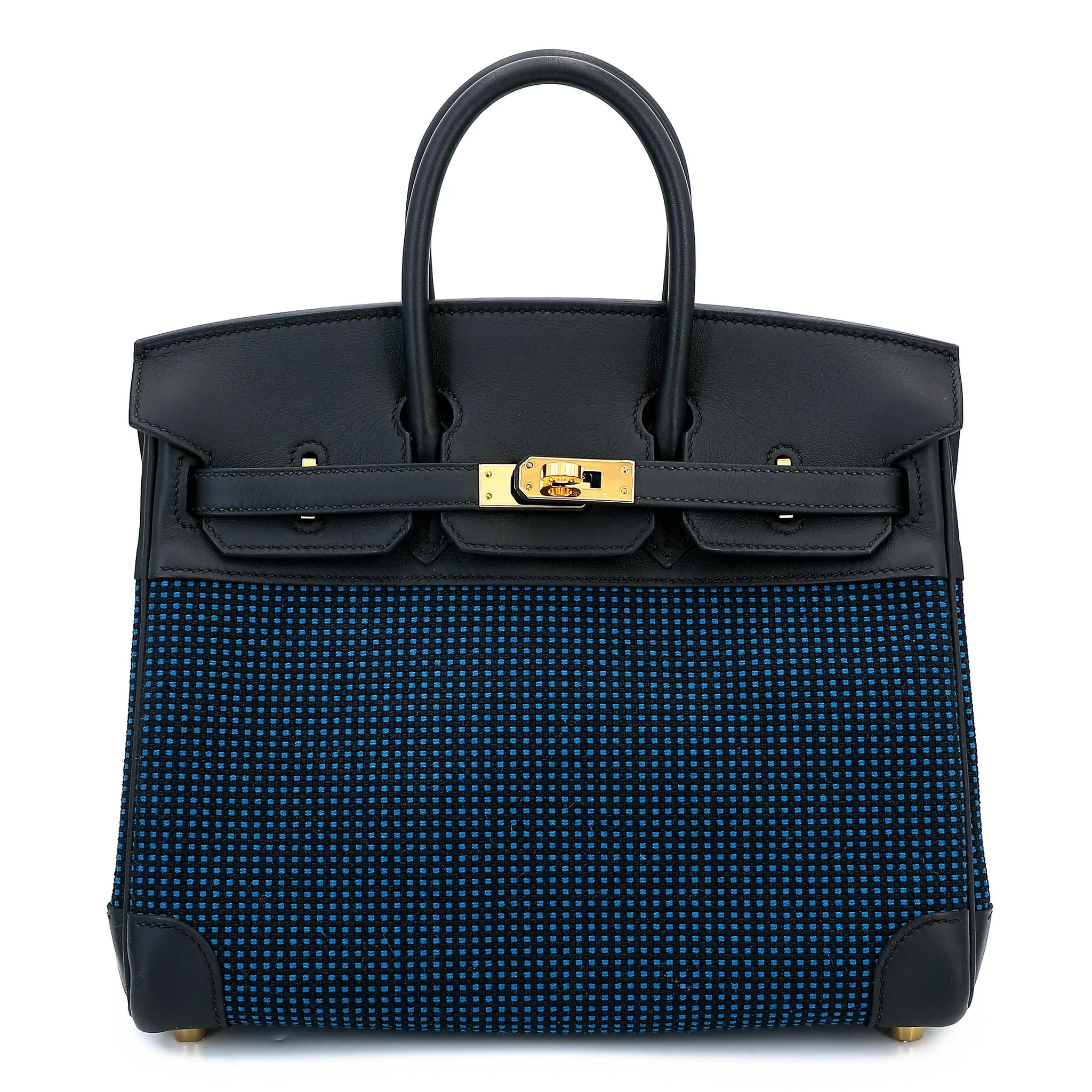 Excellent ( Rank SA ) HERMÈS Birkin 25 Noir (89) Toile Quadrille canvas Swift Gold hardware W (2024)