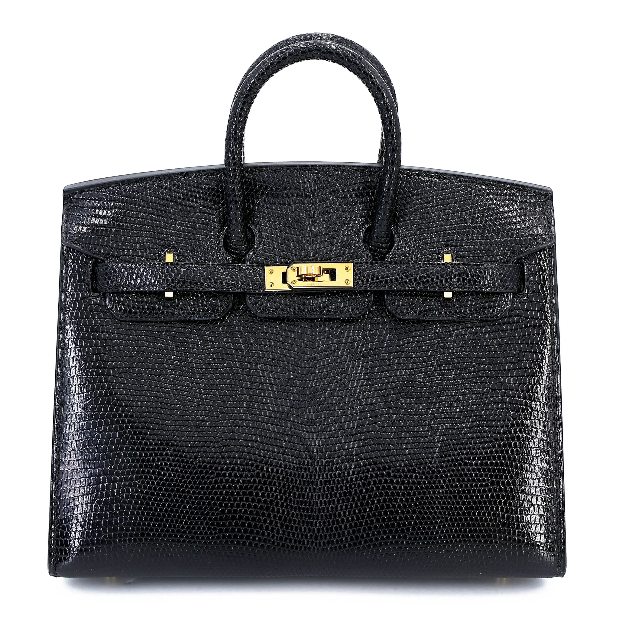 Excellent ( Rank SA ) HERMÈS Birkin 20 Noir (89) Lizard Gold hardware B (2023)
