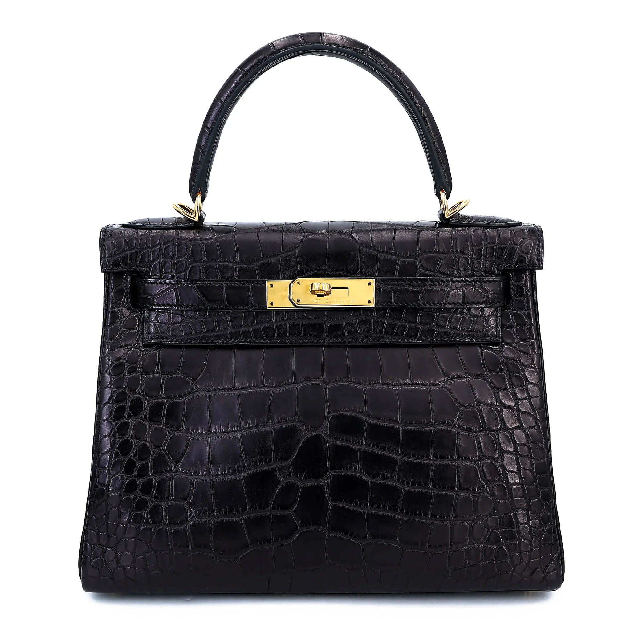 Very Good ( Rank A) HERMÈS Kelly 28 Noir (89) Matte Alligator Gold hardware D (2019)