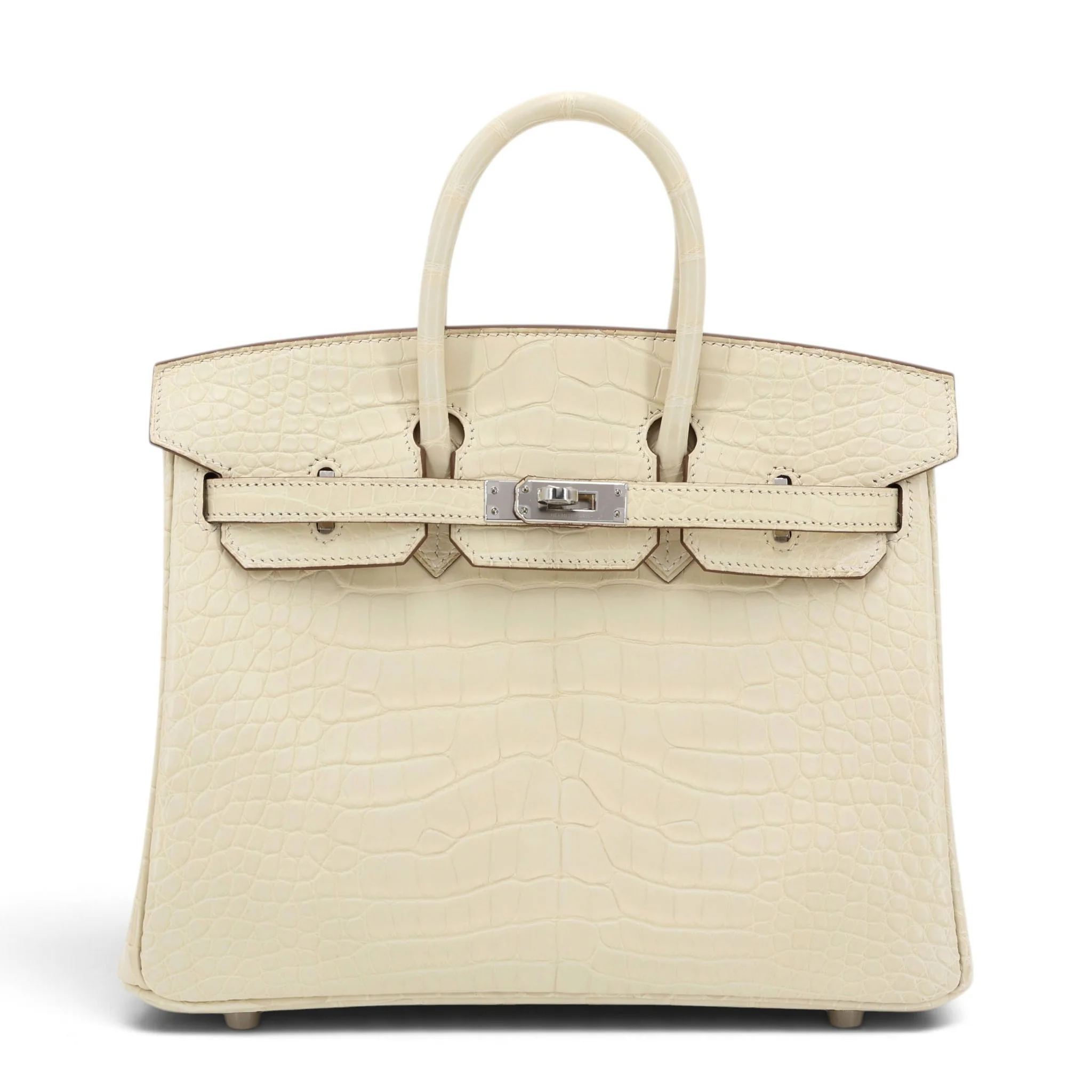 Unused ( Rank NS ) HERMÈS Birkin 25 Vanille (Y1) Matte Alligator Palladium hardware Z (2021)