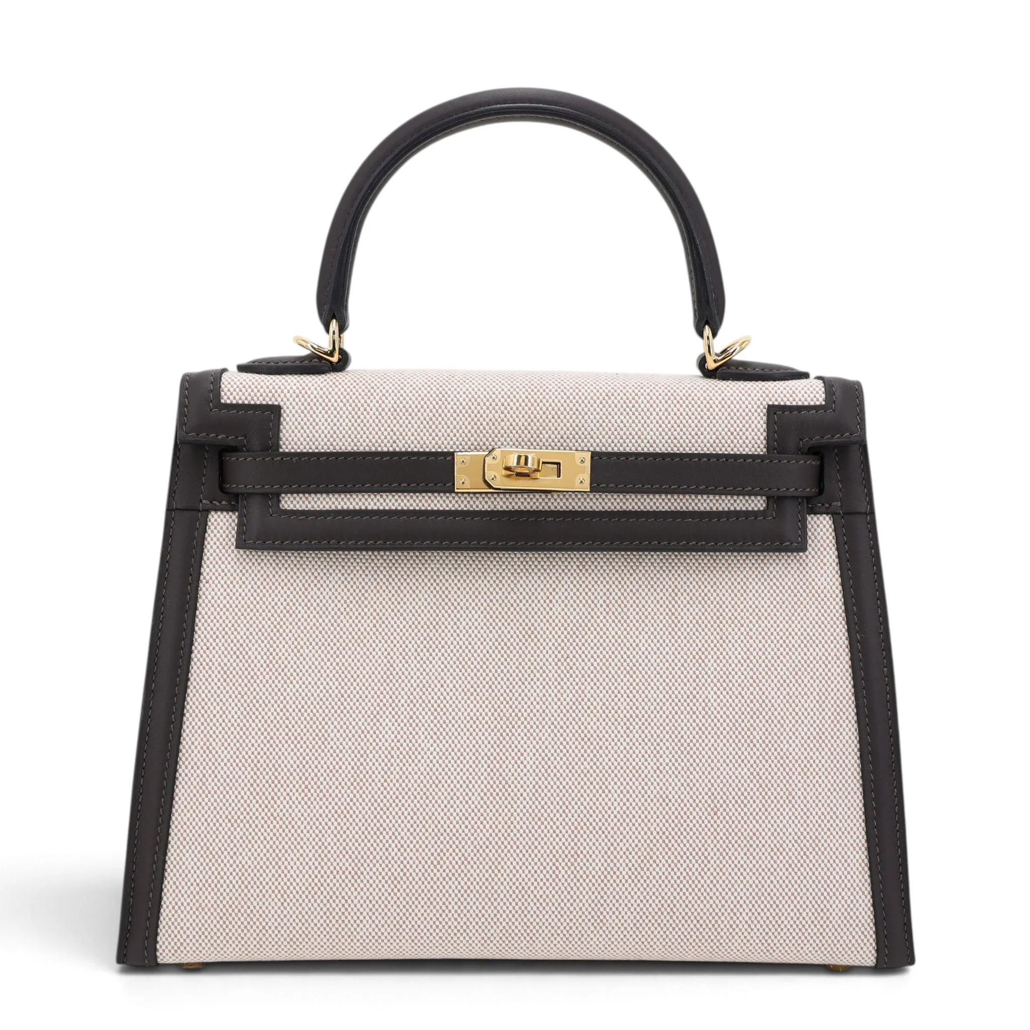 Brand New ( Rank N ) HERMÈS Kelly 25 Sellier Ecru Bai Brun（T3） Toile H canvas Swift Gold hardware G (2026)
