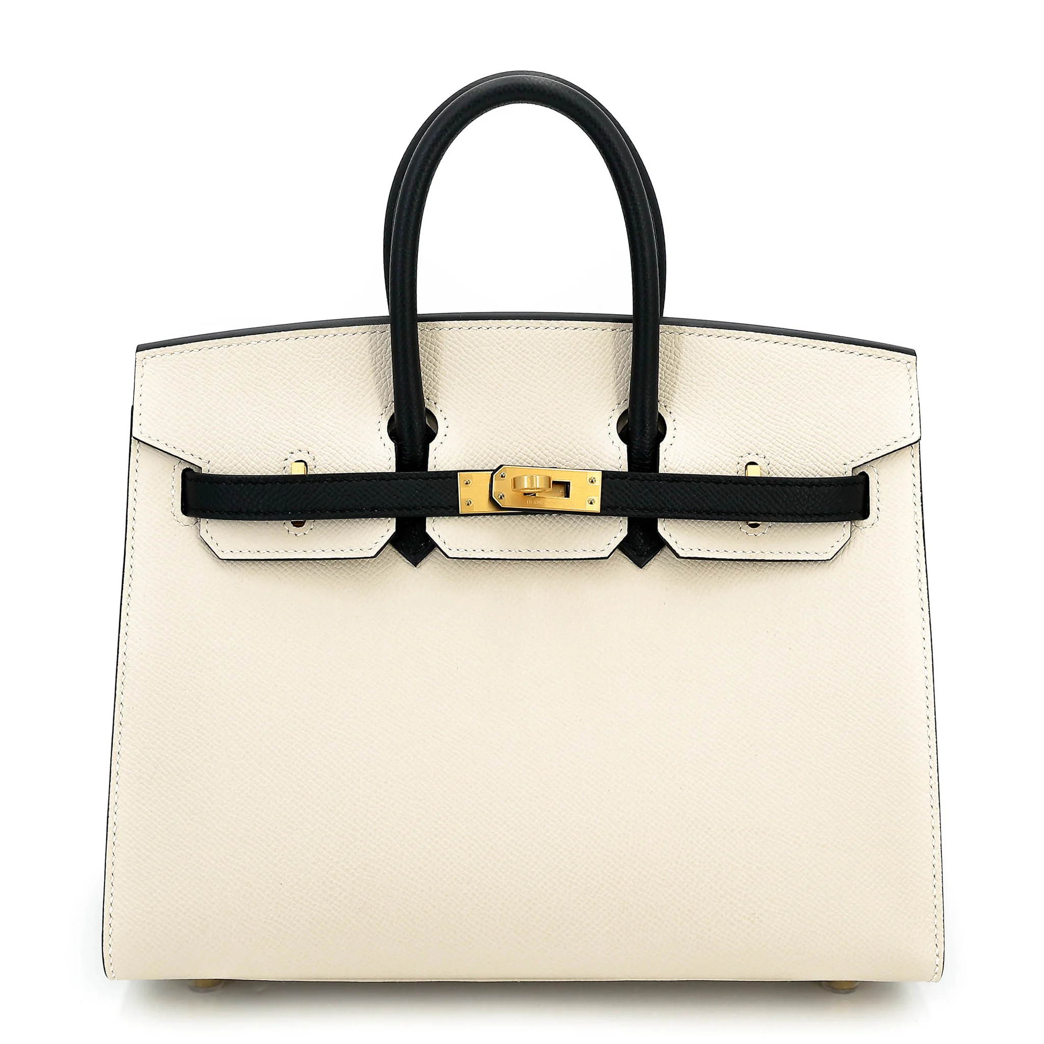 Unused ( Rank NS ) HERMÈS Special Order Birkin 25 HSS Sellier HSS Noir (89) Craie (10) Epsom Brushed Gold hardware W (2024)