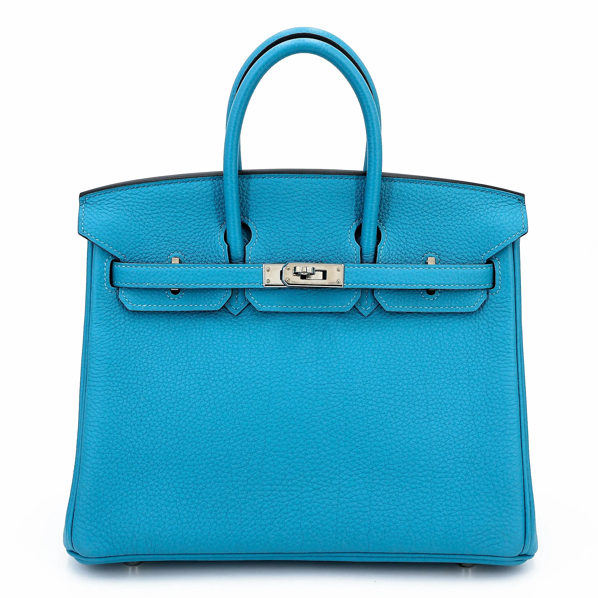 Excellent ( Rank SA ) HERMÈS Birkin 25 Turquoise (7B) Togo Palladium hardware Square R (2014)