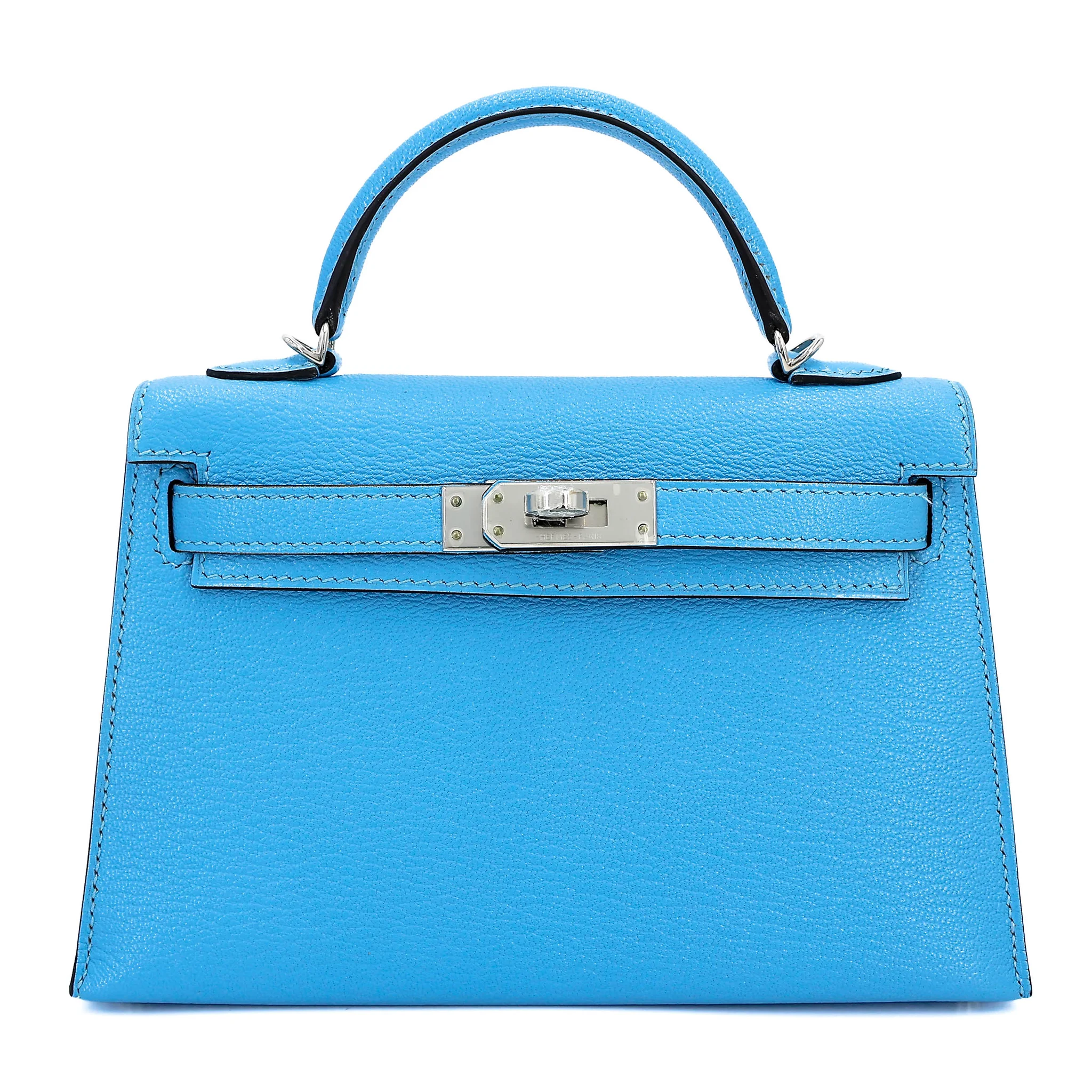 Excellent ( Rank SA ) HERMÈS Mini Kelly II Celeste (7N) Chevre Palladium hardware C (2018)