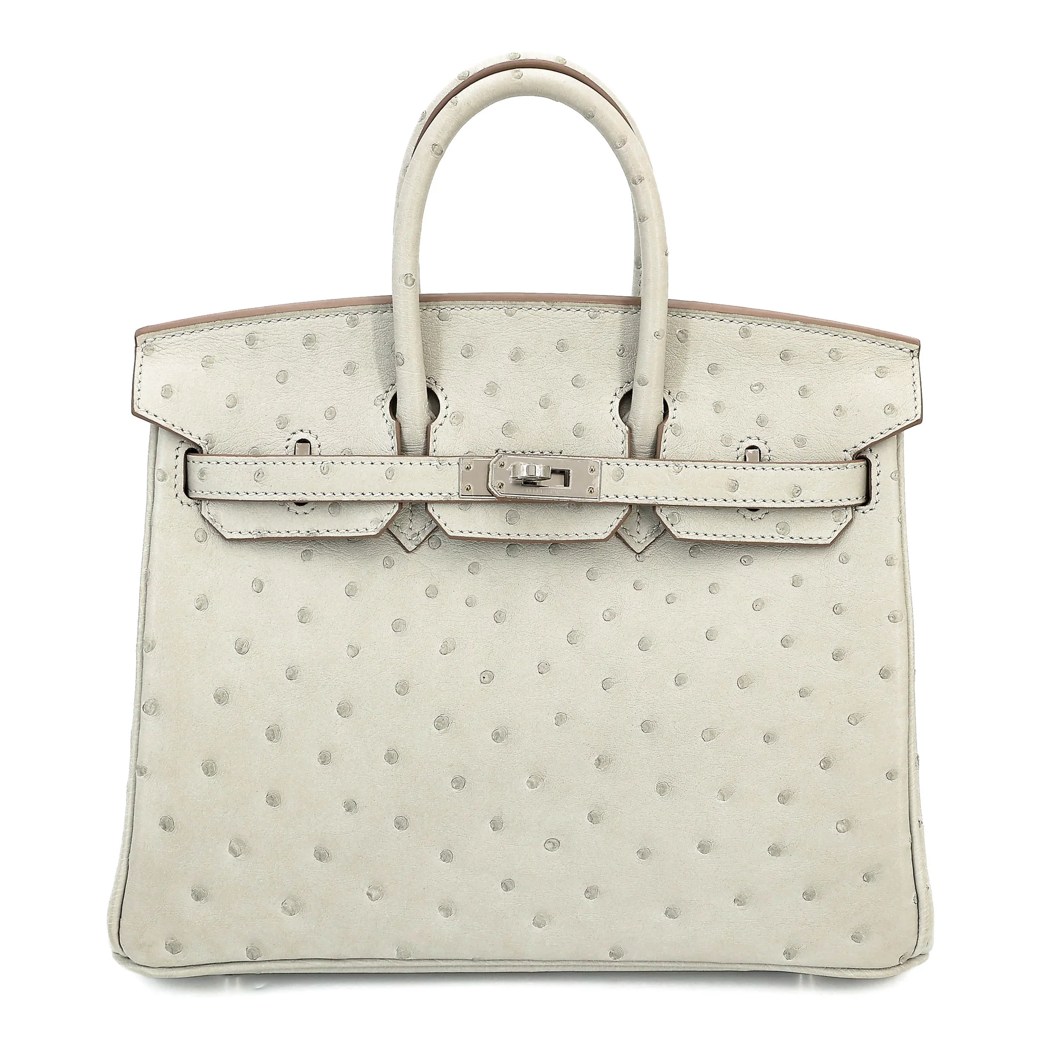 Unused ( Rank NS ) HERMÈS Birkin 25 Gris Perle (80) Ostrich Palladium hardware Z (2021)