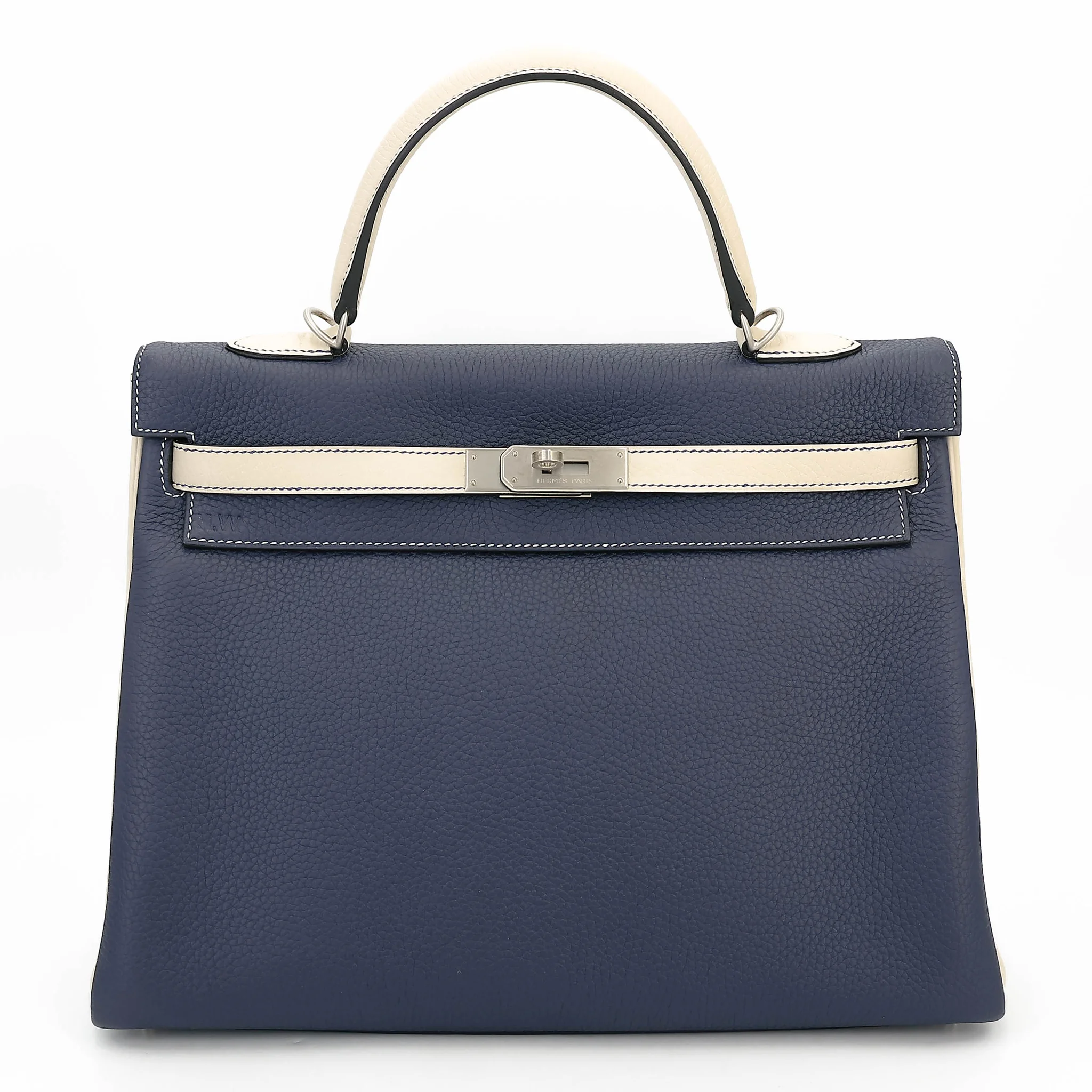 Excellent ( Rank SA ) HERMÈS Kelly 35 HSS Craie (10) Blue Marine (78) Togo Brushed Palladium Y (2020)