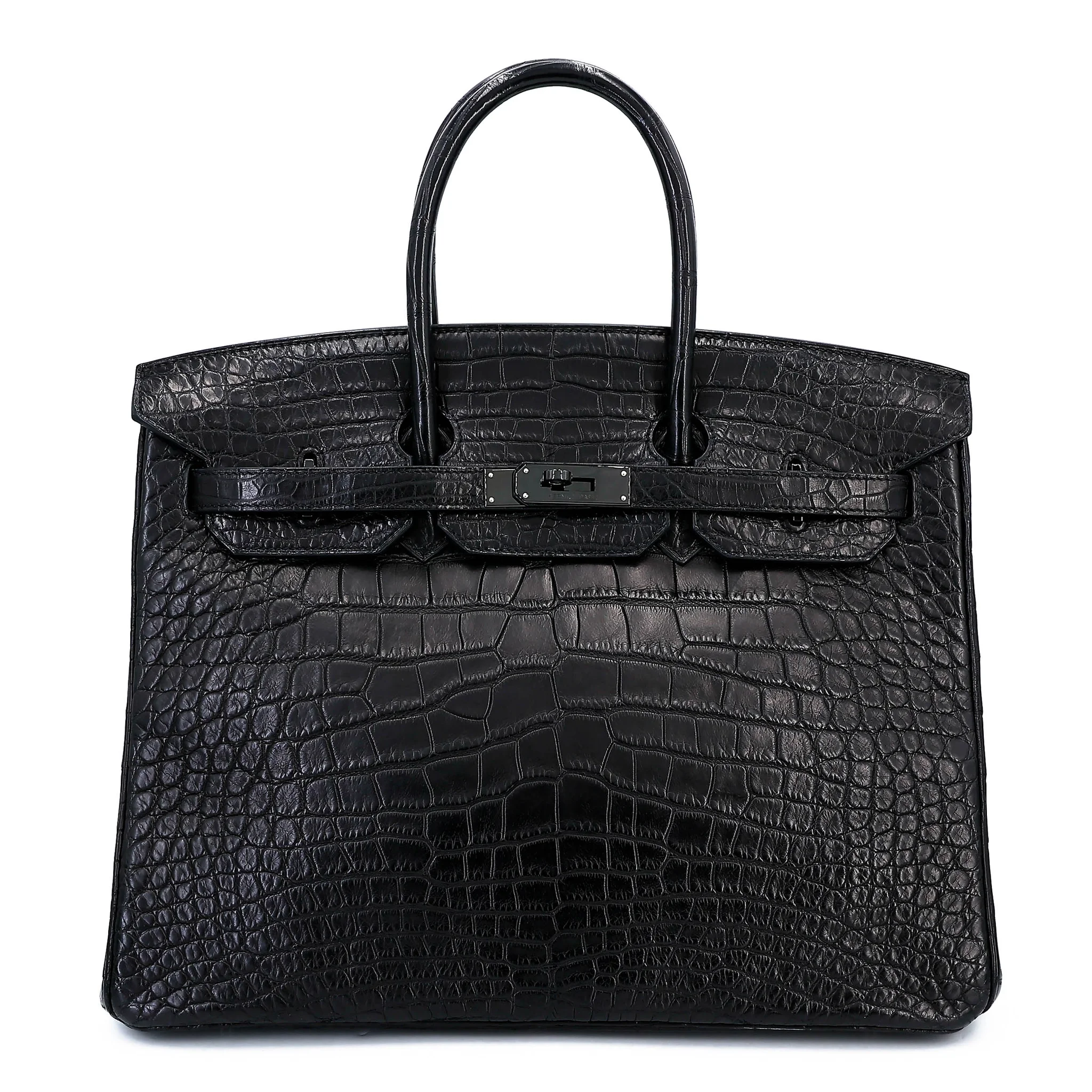 Very Good ( Rank A) HERMÈS Limited Edition Birkin 35 So Black Noir (89) Matte Alligator Black hardware Square O (2011)