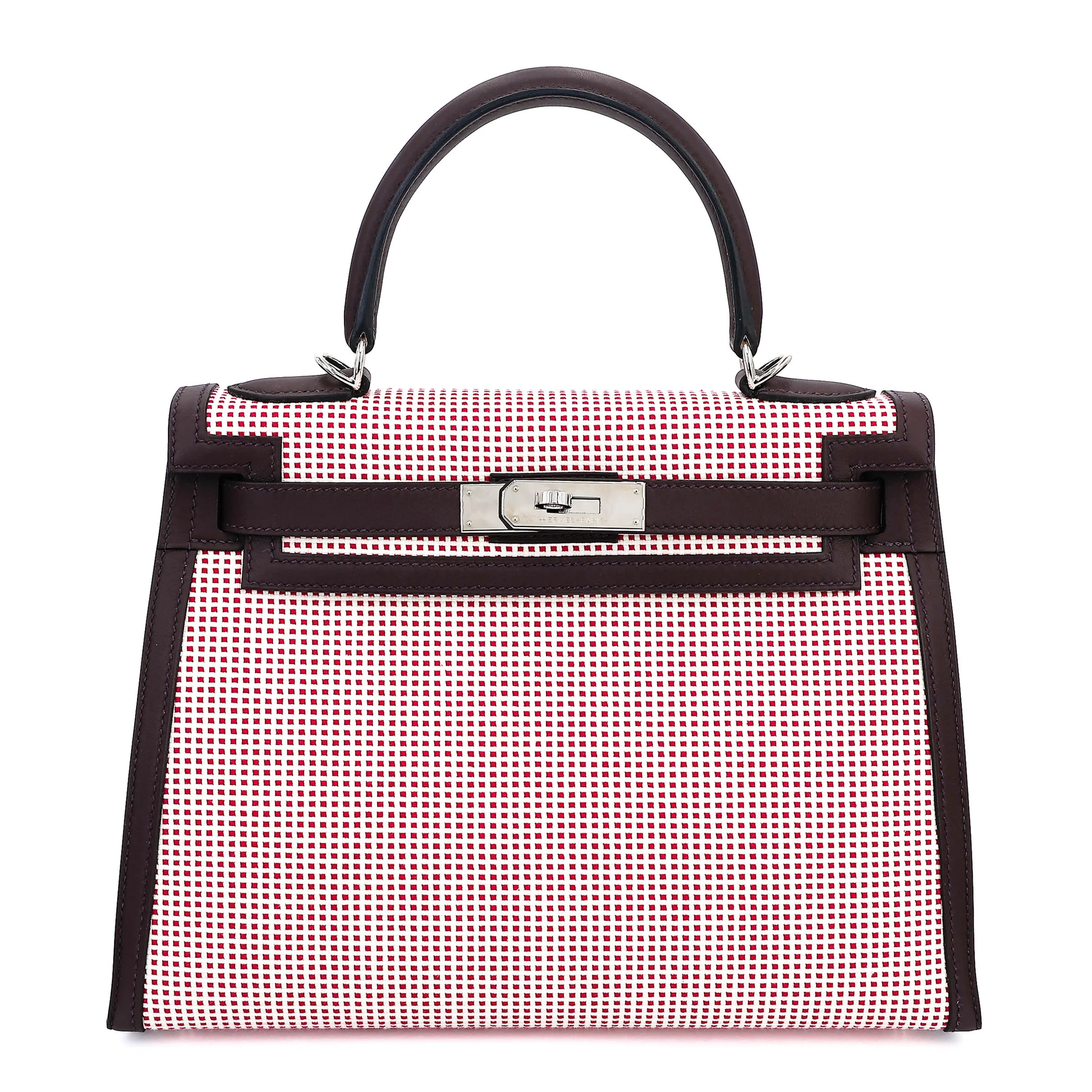 Excellent ( Rank SA ) HERMÈS Limited Edition Kelly 28 Sellier Rouge Sellier (0G) Toile Quadrille canvas Swift Palladium hardware U (2022)