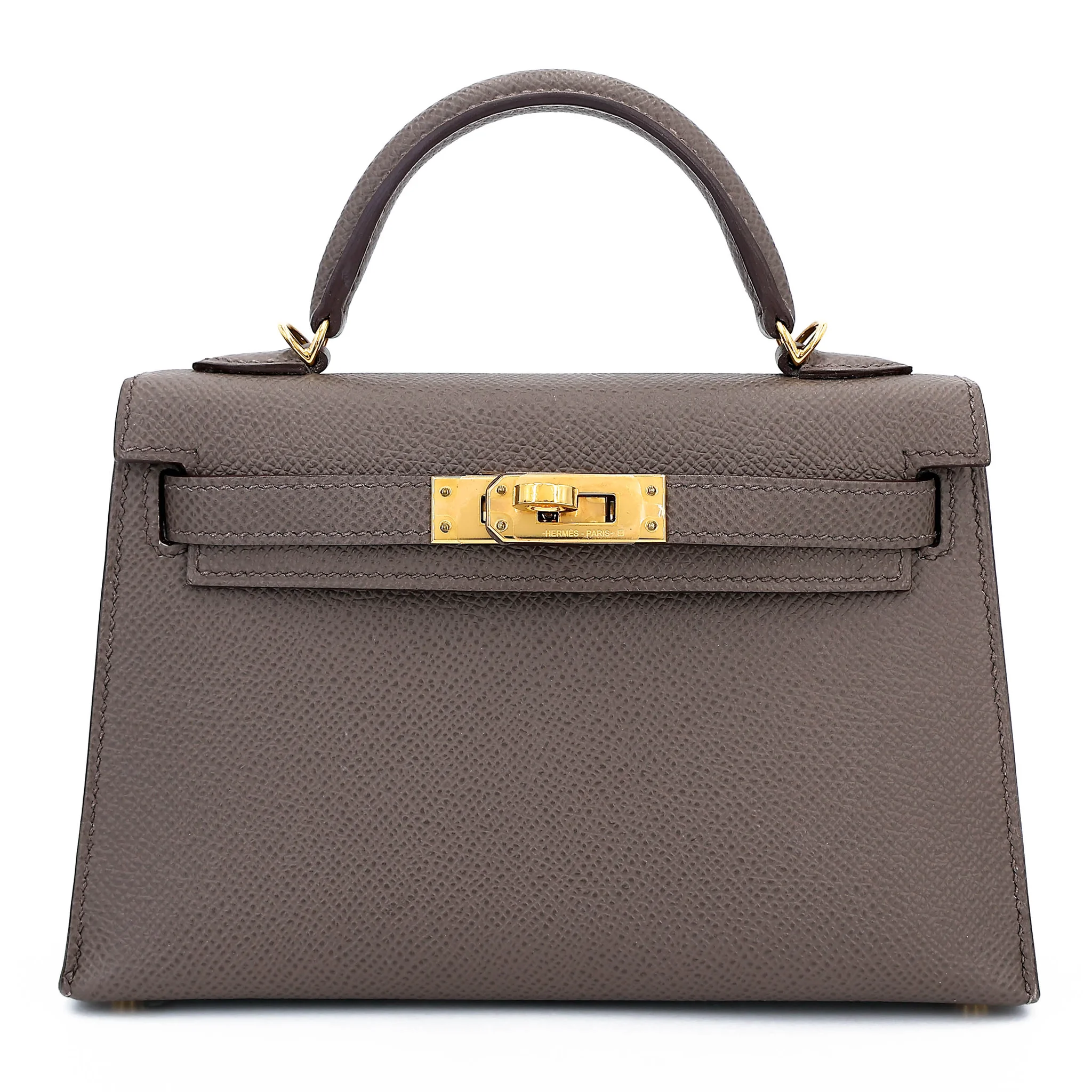 Very Good ( Rank A) HERMÈS Mini Kelly II Etain (8F) Epsom Gold hardware Y (2020)