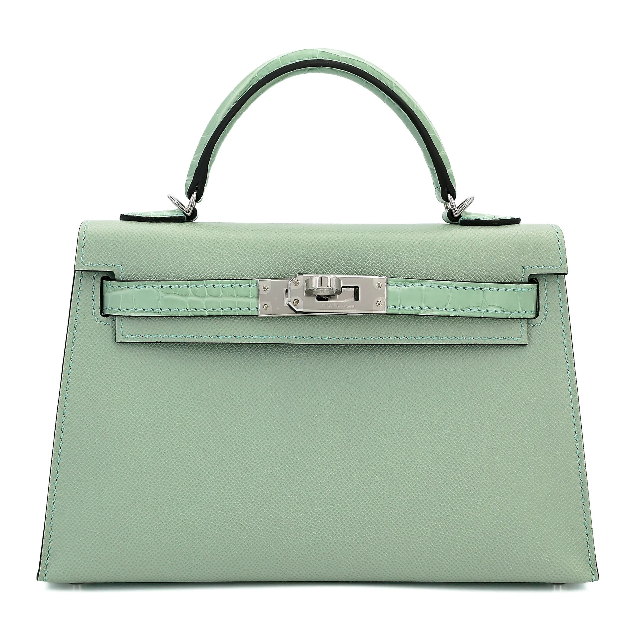 Brand New ( Rank N ) HERMÈS Mini Kelly II Touch Vert d’Eau (6U) Matte Alligator Madame Palladium hardware G (2026)
