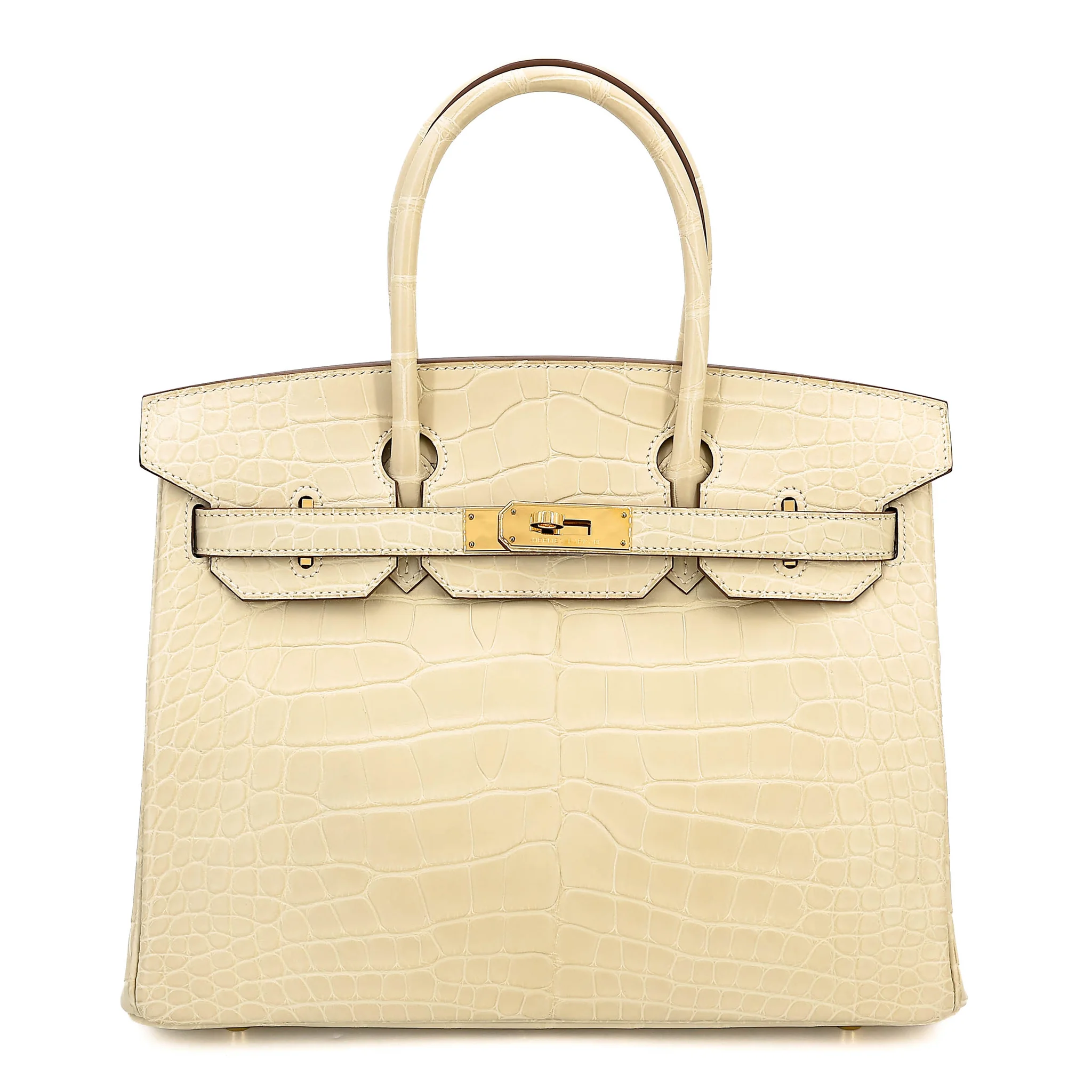 Excellent ( Rank SA ) HERMÈS Birkin 30 Vanille (Y1) Matte Alligator Gold hardware Y (2020)