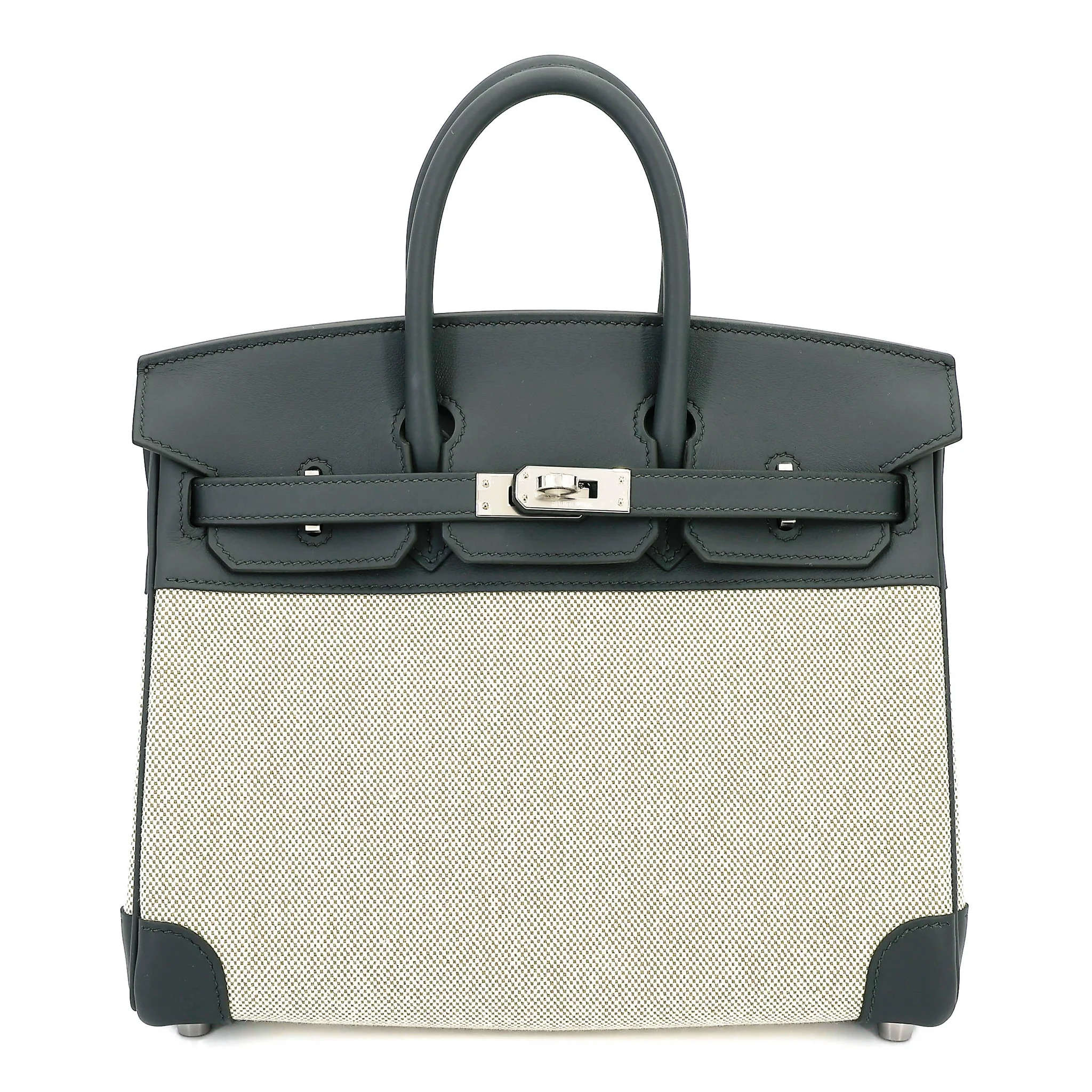 Brand New ( Rank N ) HERMÈS Birkin 25 Vert Mangrove (Q0) Vert Amande (63) Swift Toile H canvas Palladium hardware G (2026)
