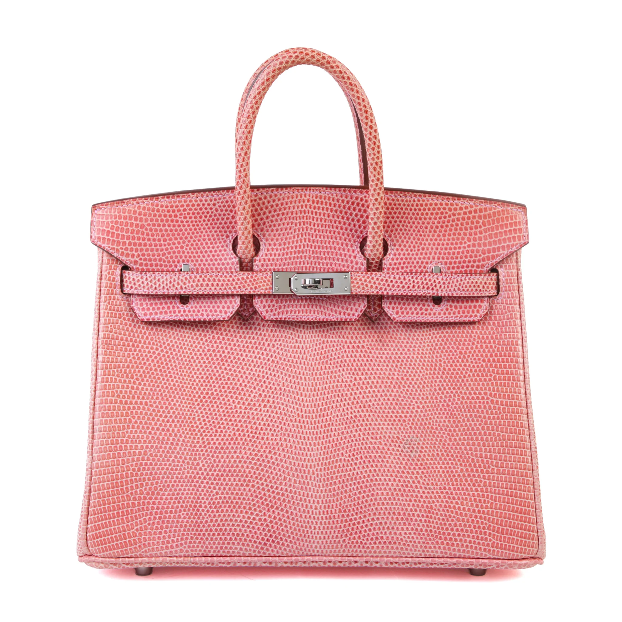 Good ( Rank AB) HERMÈS Birkin 25 Pink (5P) Lizard Palladium hardware Square P (2012)