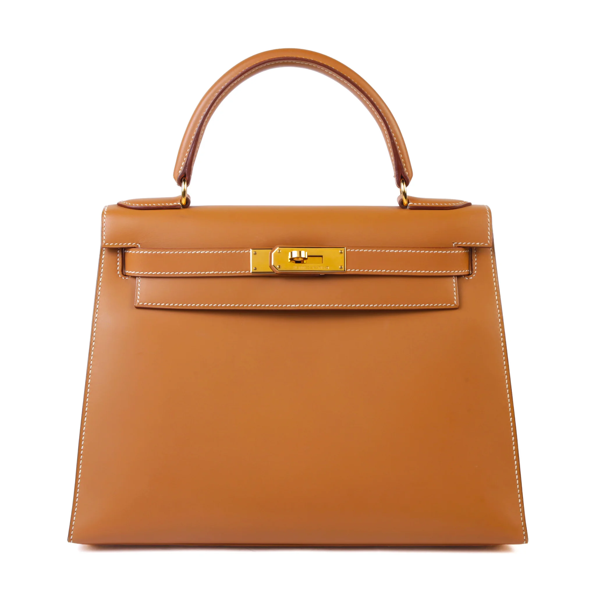 Very Good ( Rank A) HERMÈS Kelly 28 Sellier Natural (27) Veau Chamonix Gold hardware Square B (1998)