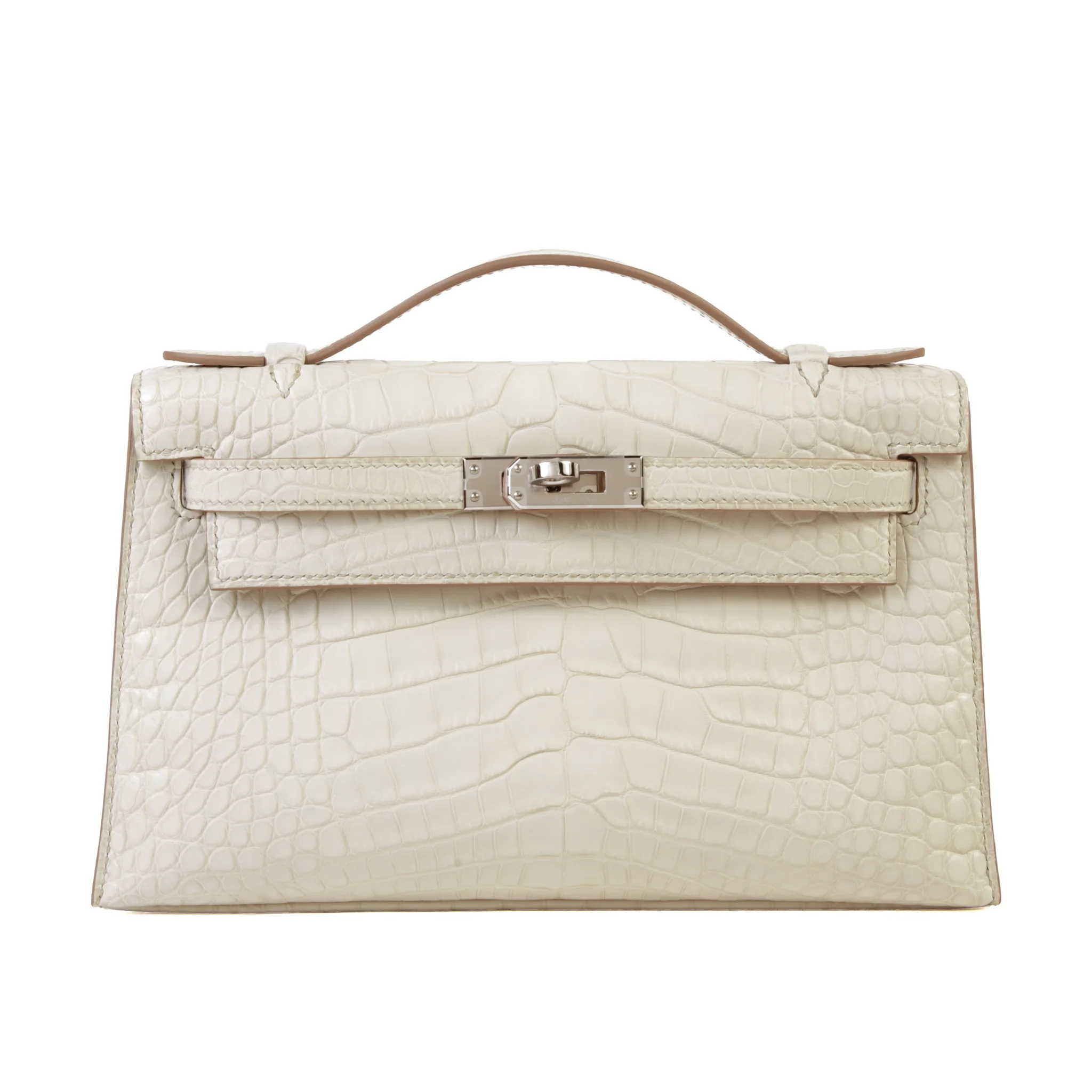 Unused ( Rank NS ) HERMÈS Kelly Pochette Beton (8L) Matte Alligator Palladium hardware G (2026)