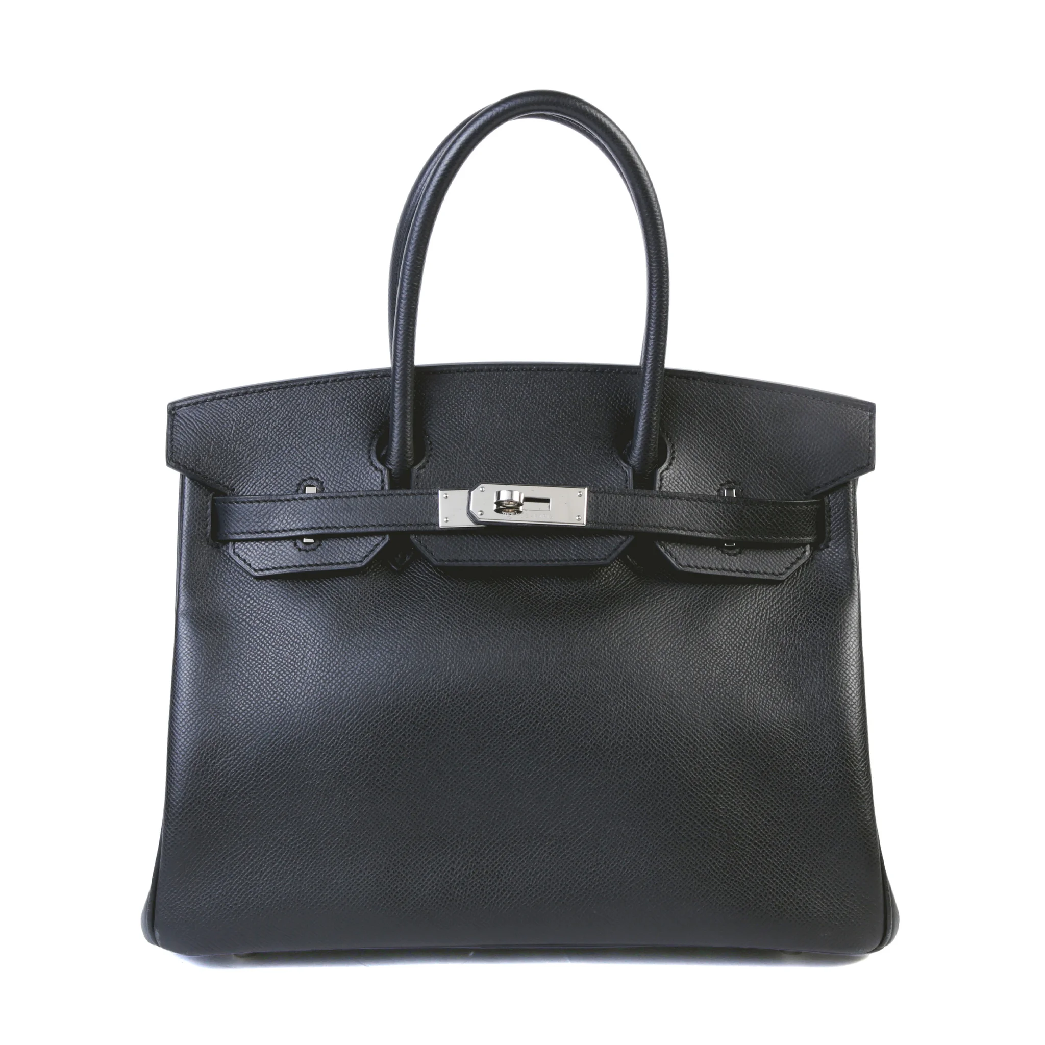 Good ( Rank AB) HERMÈS Birkin 30 Noir (89) Epsom Palladium hardware Square K (2007)