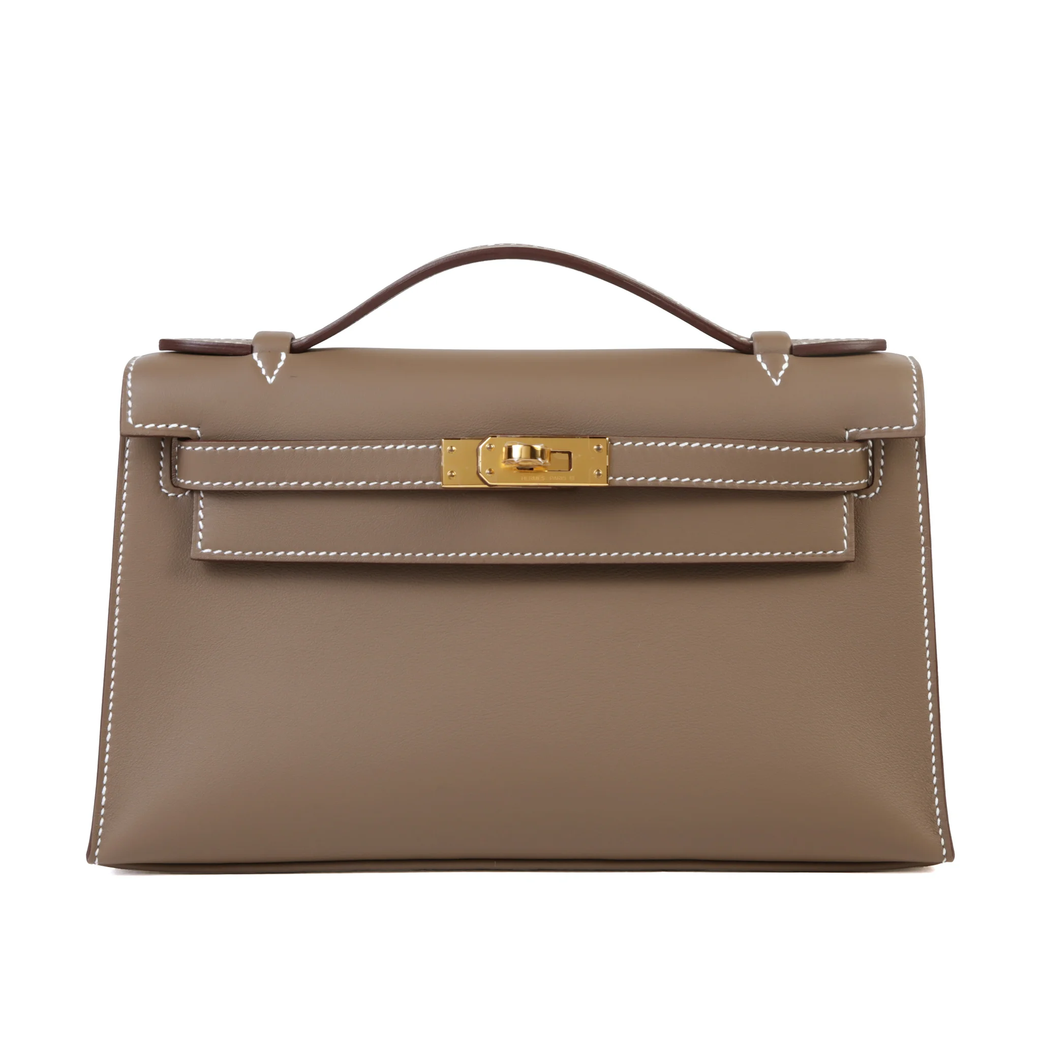 Brand New ( Rank N ) HERMÈS Kelly Pochette Etoupe (18) Swift Gold hardware G (2026)