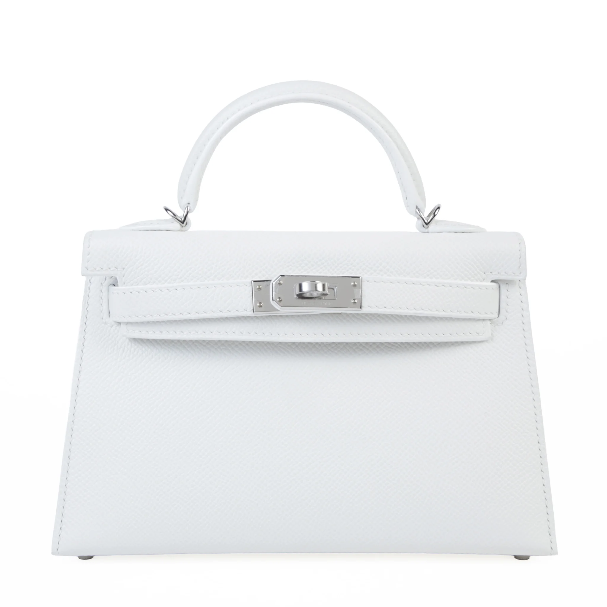 Excellent ( Rank SA ) HERMÈS Mini Kelly II New White (0U) Epsom Palladium hardware K (2025)