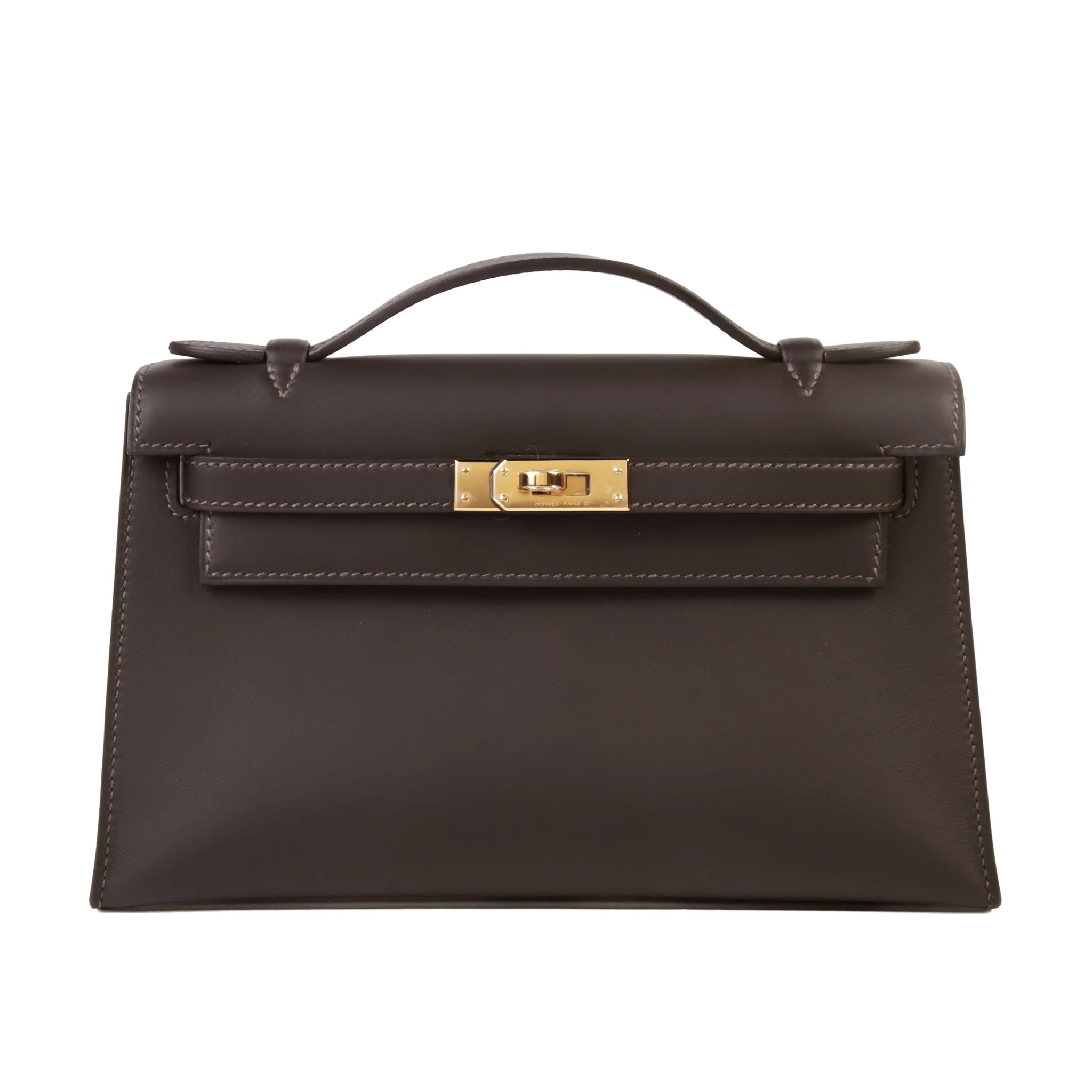 Brand New ( Rank N ) HERMÈS Kelly Pochette Bai Brun（T3） Swift Gold hardware K (2025)