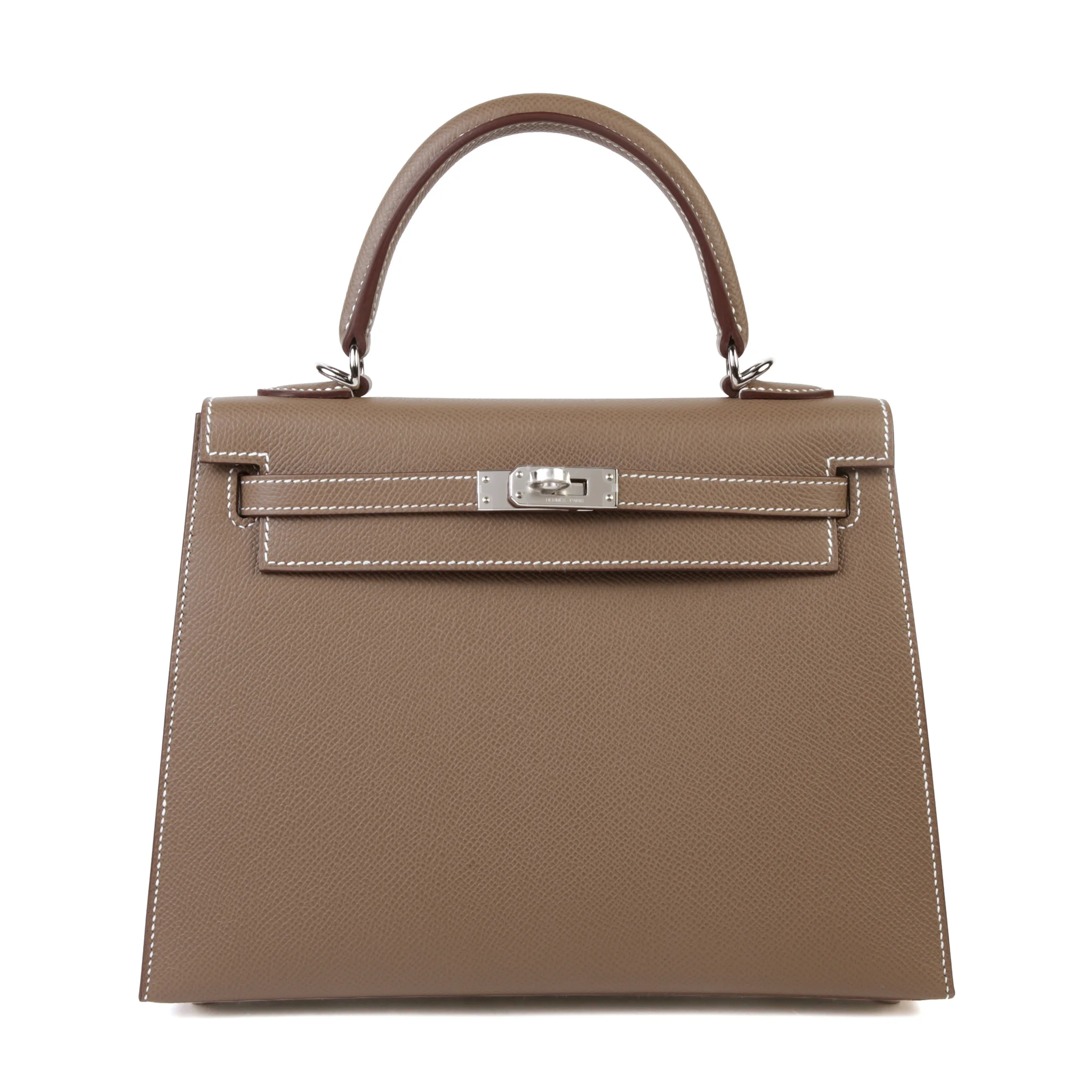 Brand New ( Rank N ) HERMÈS Kelly 25 Sellier Etoupe (18) Epsom Palladium hardware G (2026)
