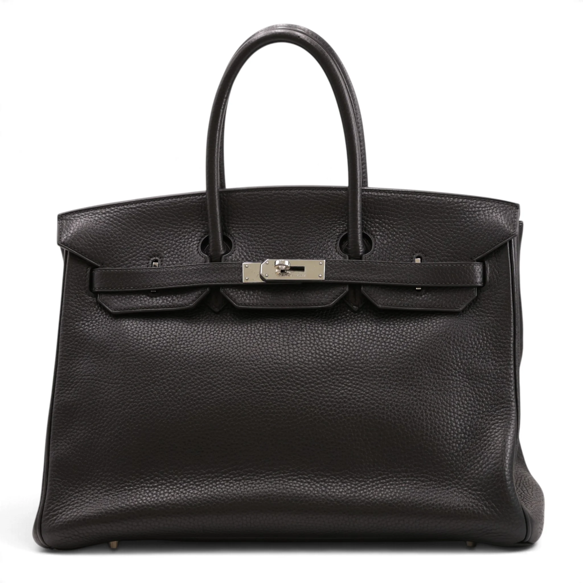 Good ( Rank AB) HERMÈS Birkin 35 Noir (89) Clemence Palladium hardware Square I (2005)